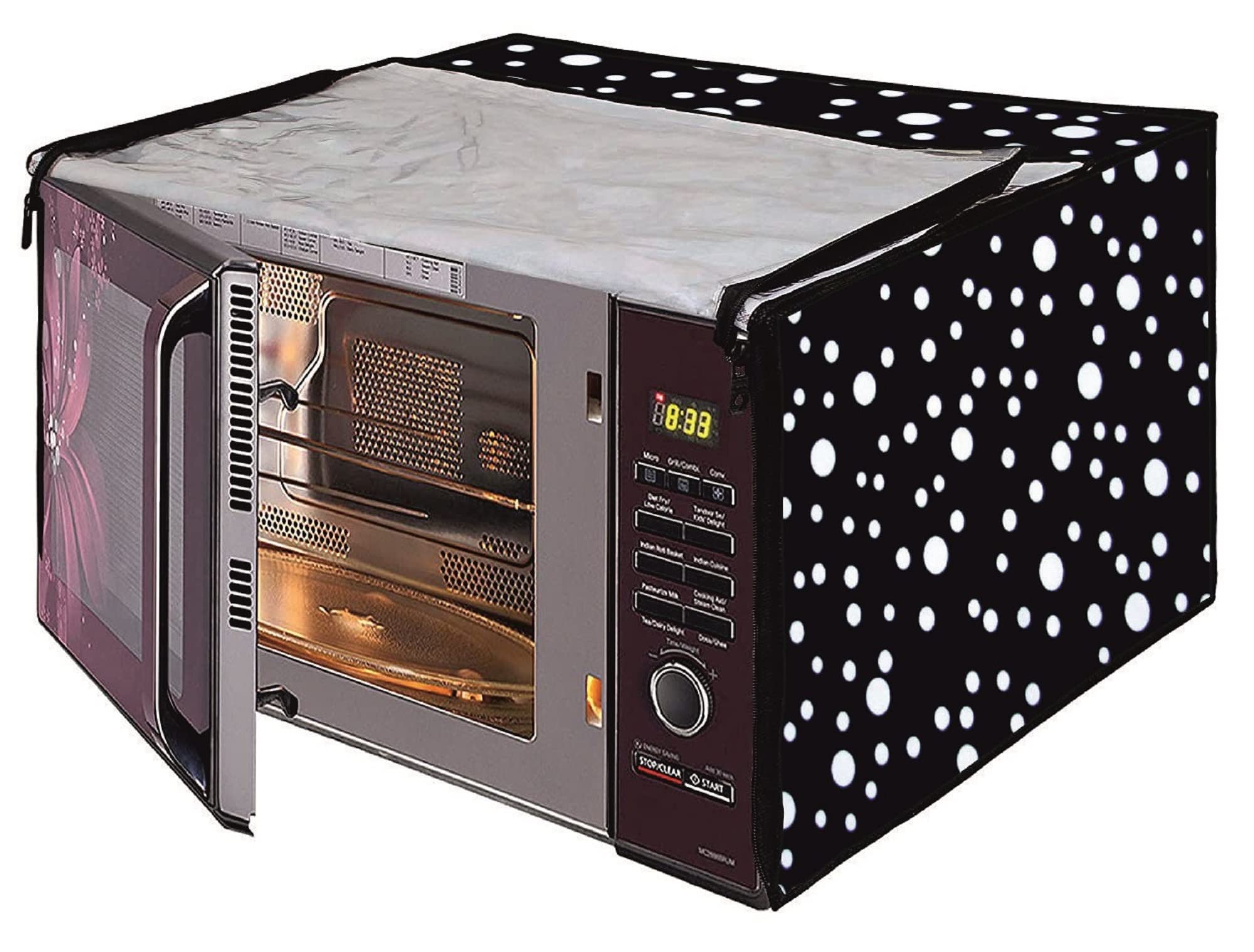 Anush Marino PVC Microwave Oven Cover for LG 28L MJ2886BWUM Convection Full Closure Top Attractive Decorative Modern Digital Prints Dustproof Water Resistant Oven Covers Kitchen Appliances - Black-image-29