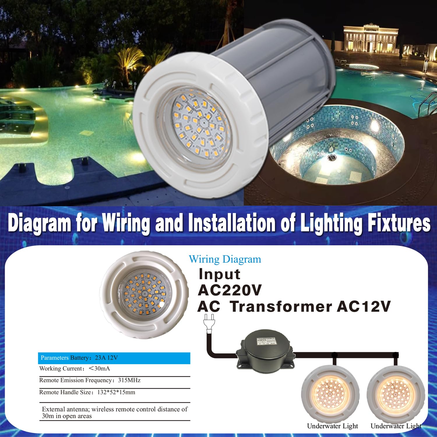 BARCELONA LED LED Poolleuchte 3W AC12V IP68 Unterwasserleuchte Ø94mm Warmweiß 3000K SMD2835 LED Poollicht Aufbaumontage für Pool, Jacuzzi, Spa, Brunnen, Teich, Wasserdekoration