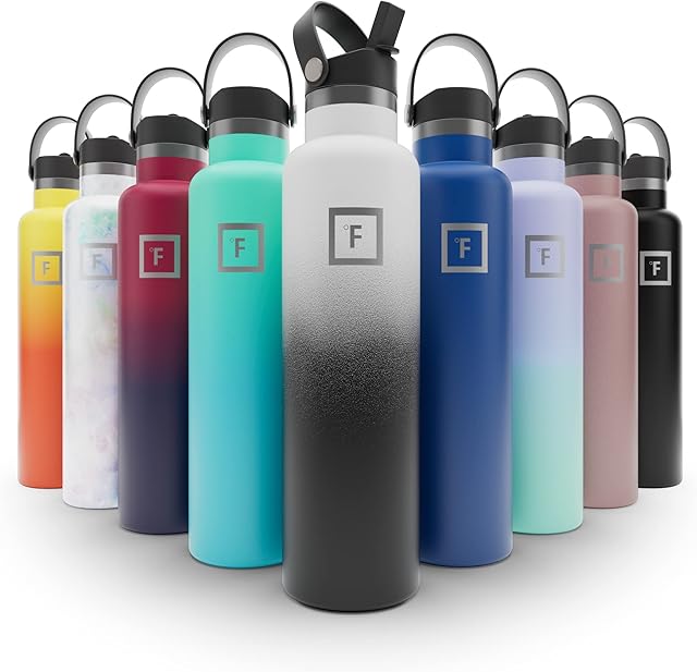 IRON °FLASK Sports Water Bottle - 24 oz, 3 Lids (Straw Lid) - Leak Proof, Durable Double Walled Stainless Steel - Gym Bottles for Men, Women & Kids - Insulated Thermos, Hot & Cold Hiking Canteen