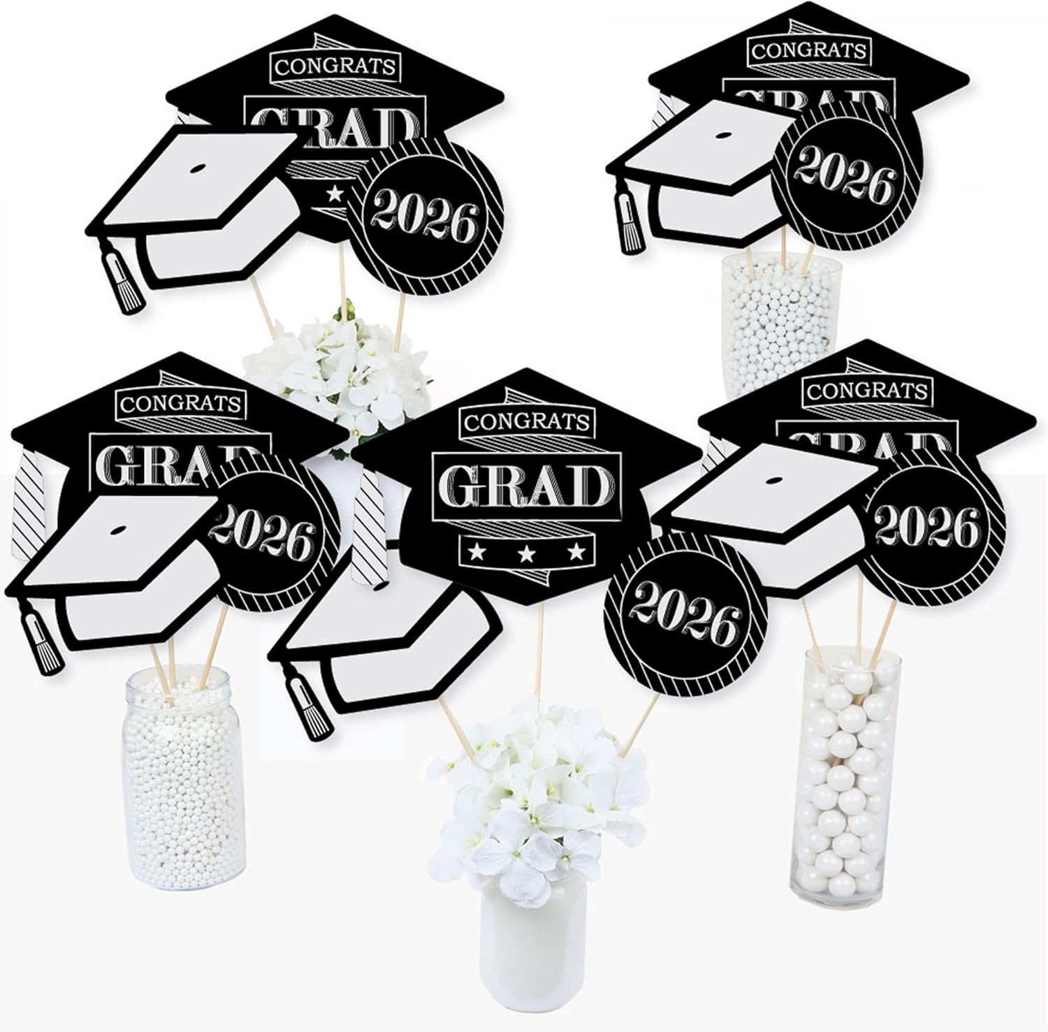 Big Dot of Happiness Graduation Cheers - 2026 Graduation Party Centerpiece Sticks - Table Toppers - Set of 15