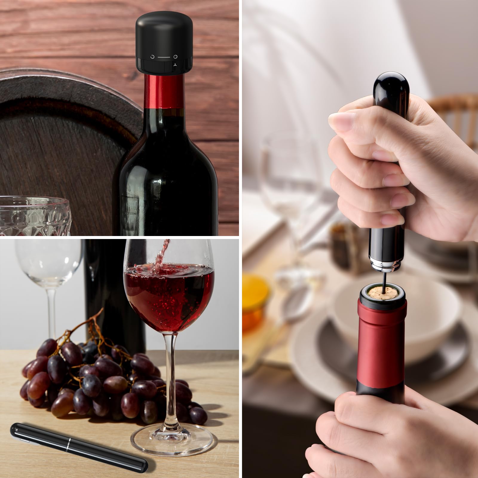 Abridor Juego, Abrelatas de Presión de Aire 2 en 1 con Corta Cápsulas, Reutilizables Tapones de Botella, el Mejor Regalo para Los Amantes del Vino