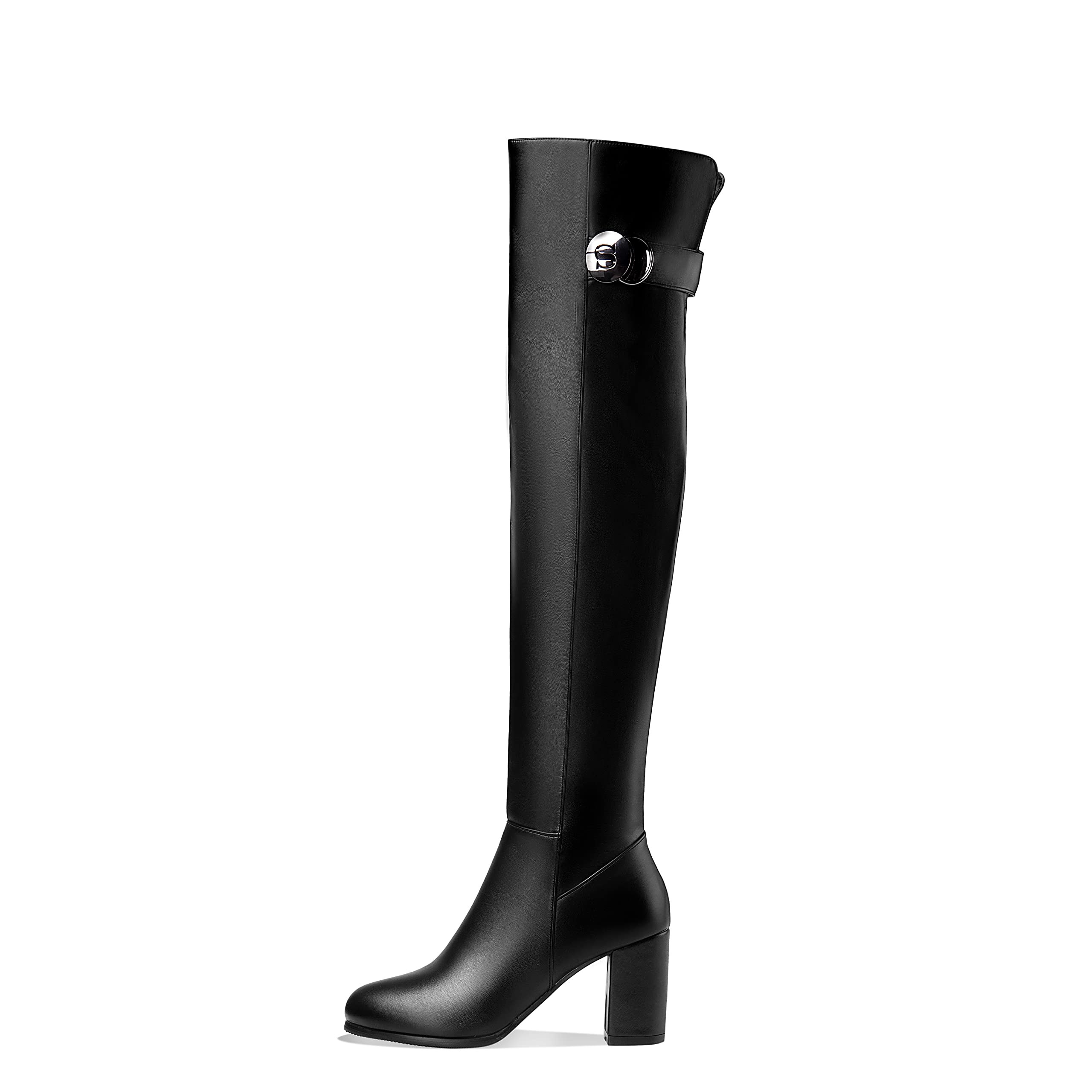 Synthetik Fashion Round Toe Block Heel Zipper high Heel with 7.5 cm Easy Walking Over-Knee Winter Boots for Women th6412