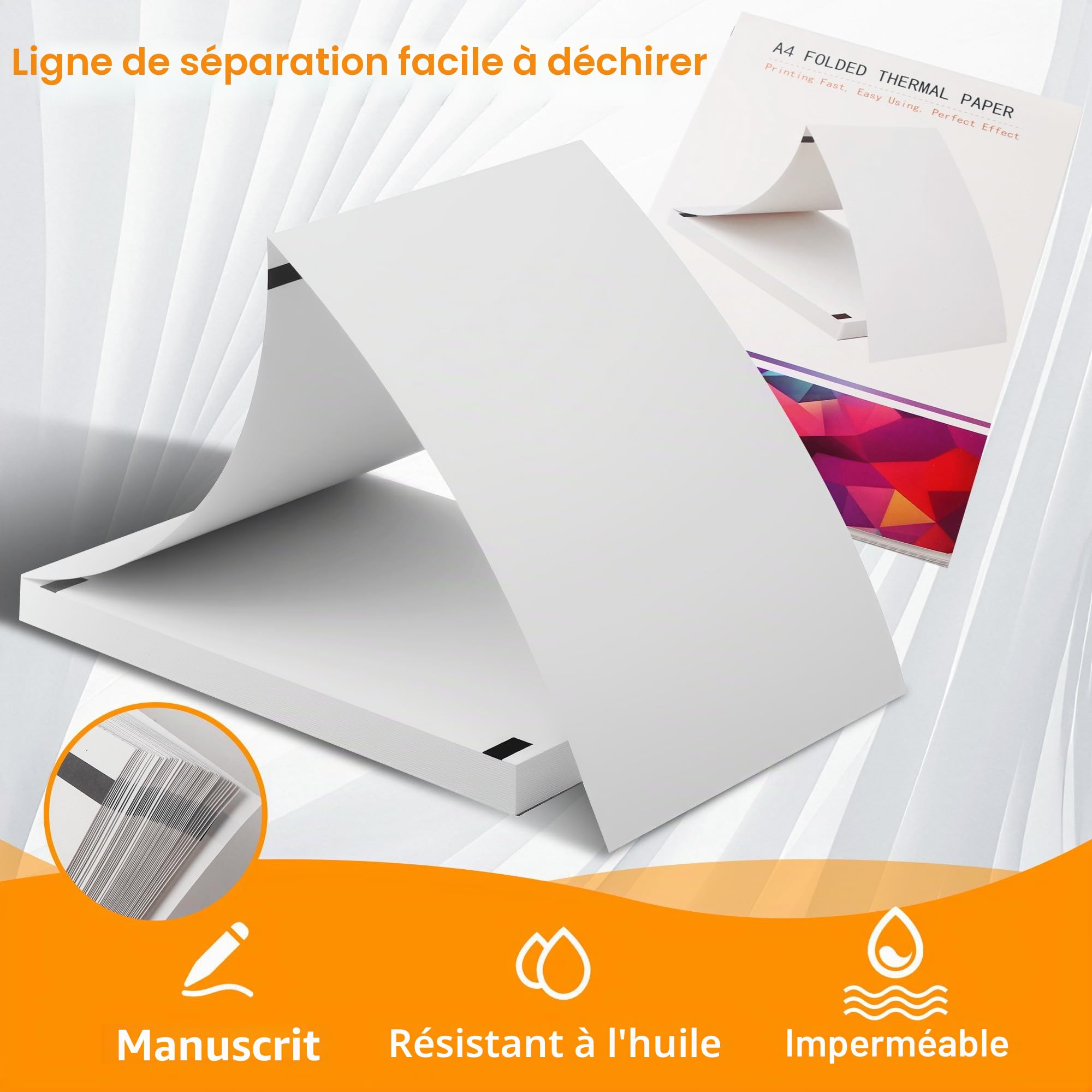 Papier Thermique A4 200 feuilles 210 x 297 mm Pliable pour imprimante thermique documents et photos