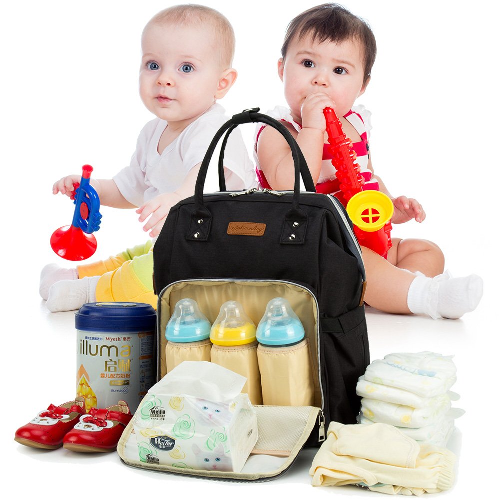 borsa zaino porta pannolini, impermeabile, multifunzione, di grande capacità; organizer da viaggio con tappetino per il cambio, una borsa termica per biberon e clip per passeggino