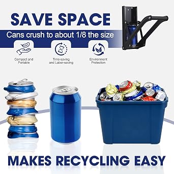 Can Crusher (High-Strength Alloy), with Ergonomic Handle, Rivet-Fixed Wall-Mounted Can Crusher for Recycling in Home and Garage, Fits 1216 oz