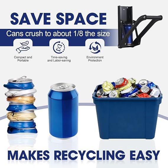 Can Crusher (High-Strength Alloy), with Ergonomic Handle, Rivet-Fixed Wall-Mounted Can Crusher for Recycling in Home and Garage, Fits 1216 oz