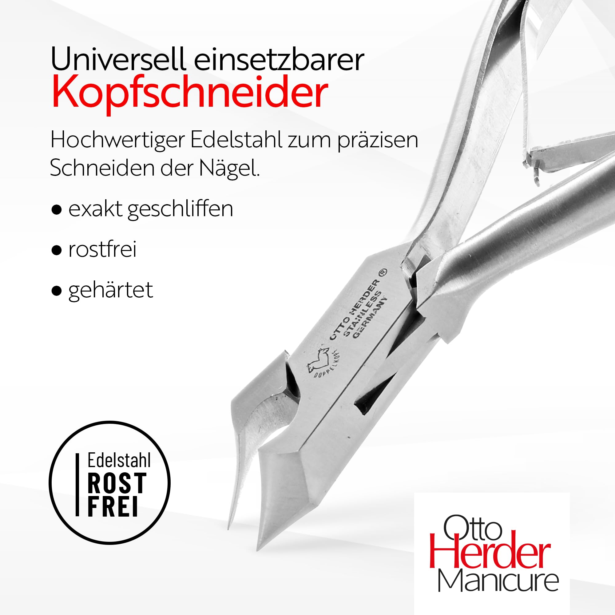OTTO HERDER KOPFSCHNEIDER Nagelzange Fussnagelzange 14 cm mit einer Spitze für starke Fußnägel, rostfrei Halbkopfschneider gegen dicke eingewachsene Zehennägel