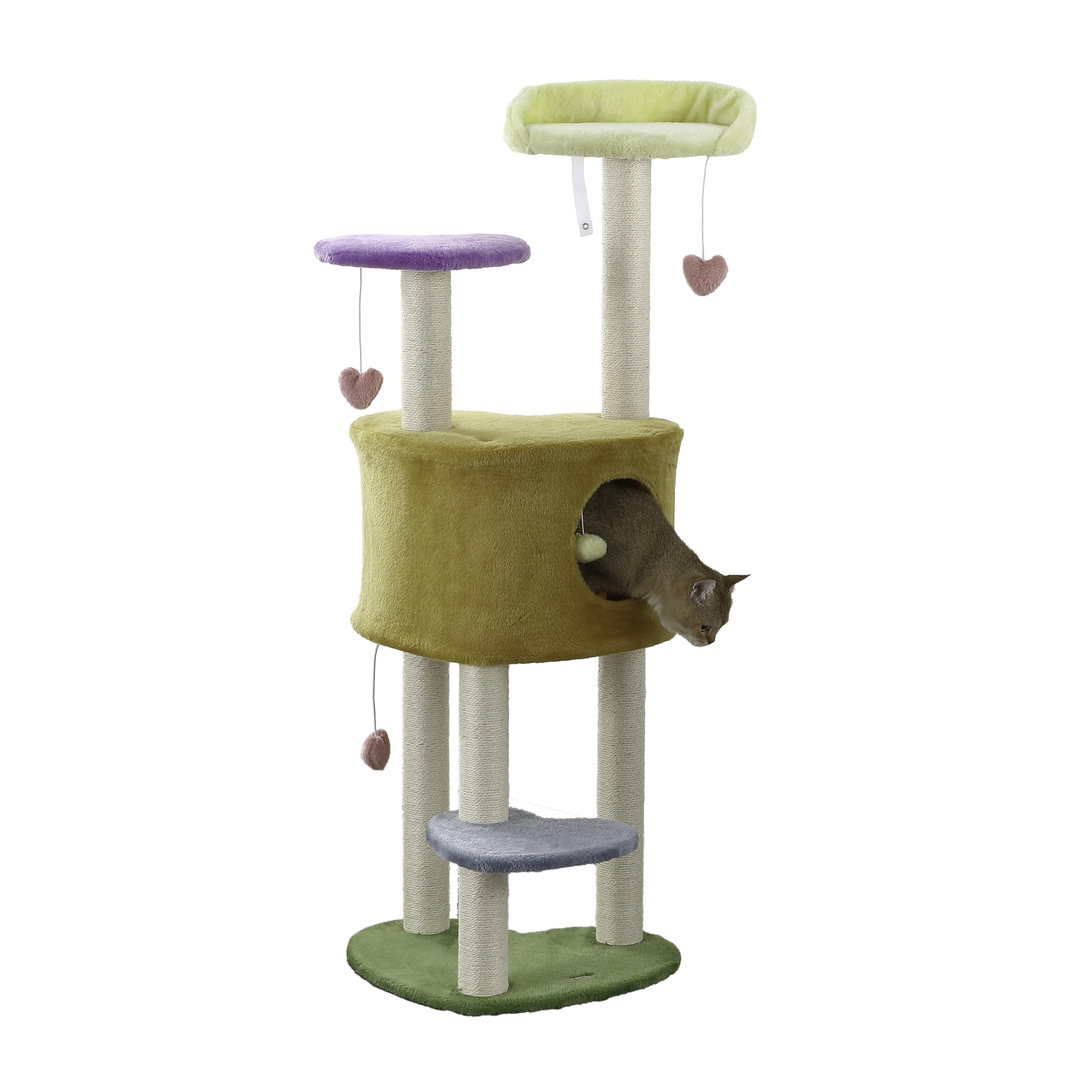 THE LICKER Store CTR1002A Aisling 51" 4-Tier Modern Sisal Heart Cat Tree with Scratching Posts, Napping Perch, and Dangling Toys, Multi