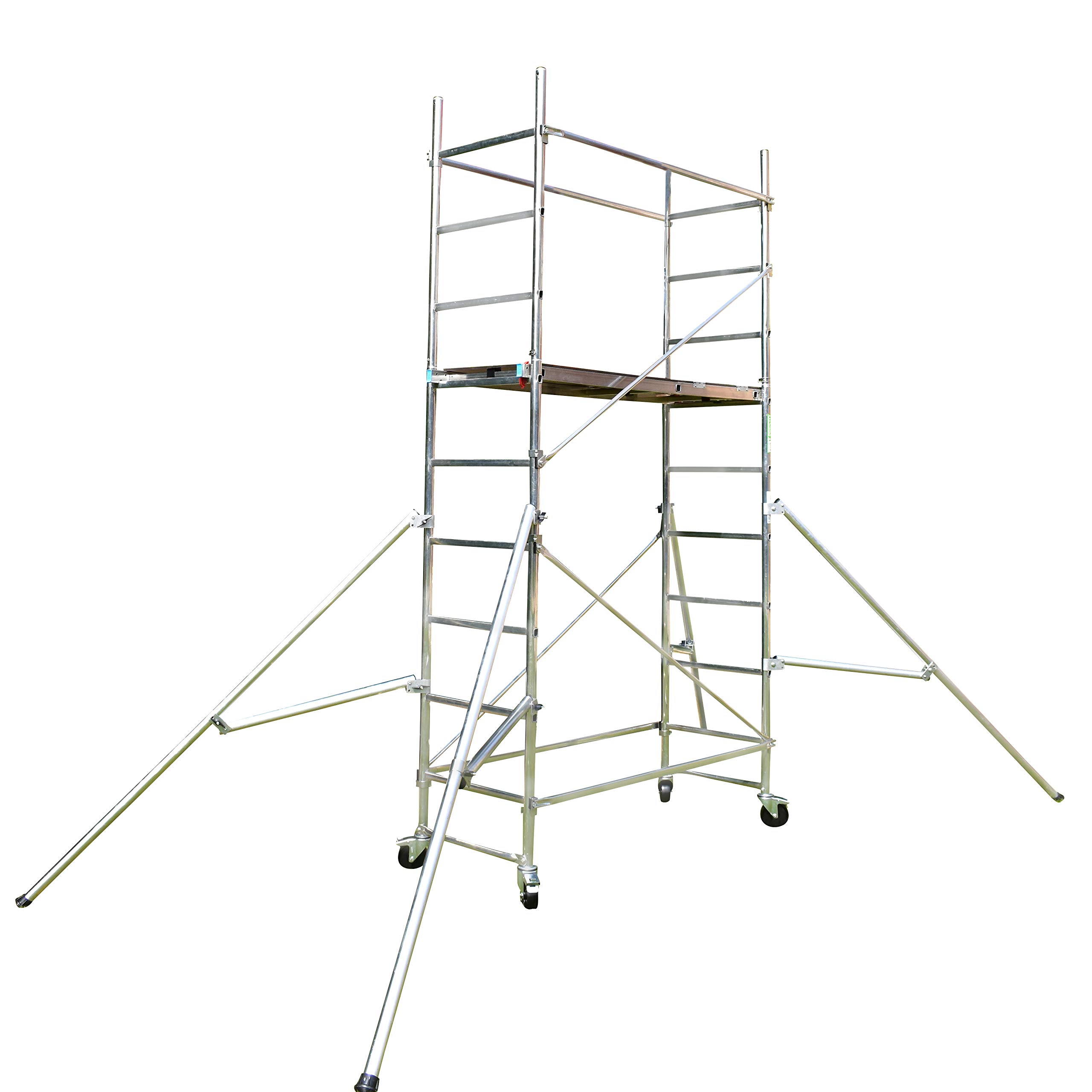 BPS Aluminium Scaffold/Scaffolding Tower/Towers DIY Premium Plus with 4 x Lockable Wheels and Outriggers 4m Working Height Free Next Day Delivery and No Quibble Lifetime Guarantee