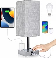 Vista 16 de Soilsiu - Lámpara de mesa para dormitorio, lámpara táctil pequeña con puertos de carga USB C+A y salidas de CA, lámpara de mesita de noche regulable
