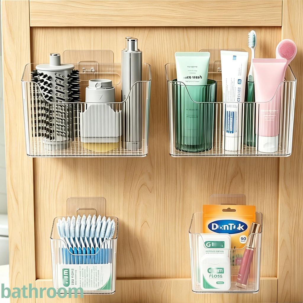RR RAXMIN 6 Pack Cabinet Door Organizer ,Clear Storage Caddy, Adhesive Wall Mounted Organizer Bins, ,Stackable Basket for Kitchen Cabinets, Bathroom, Pantry, Office, and Tabletop Organization