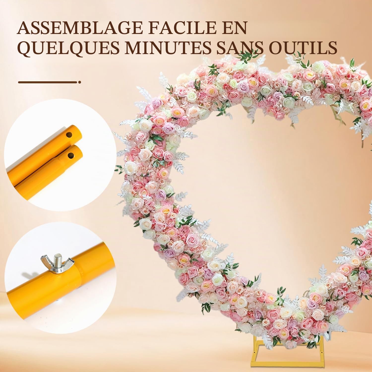 Doré Arche De Mariage avec Base en T,Support d'Arche De Mariage,Heart Wedding Golden Arch Background Stand Metal pour Décoration De Fête d'anniversaire De Mariage Cérémonie/Mariage/Anniversaire/Fête