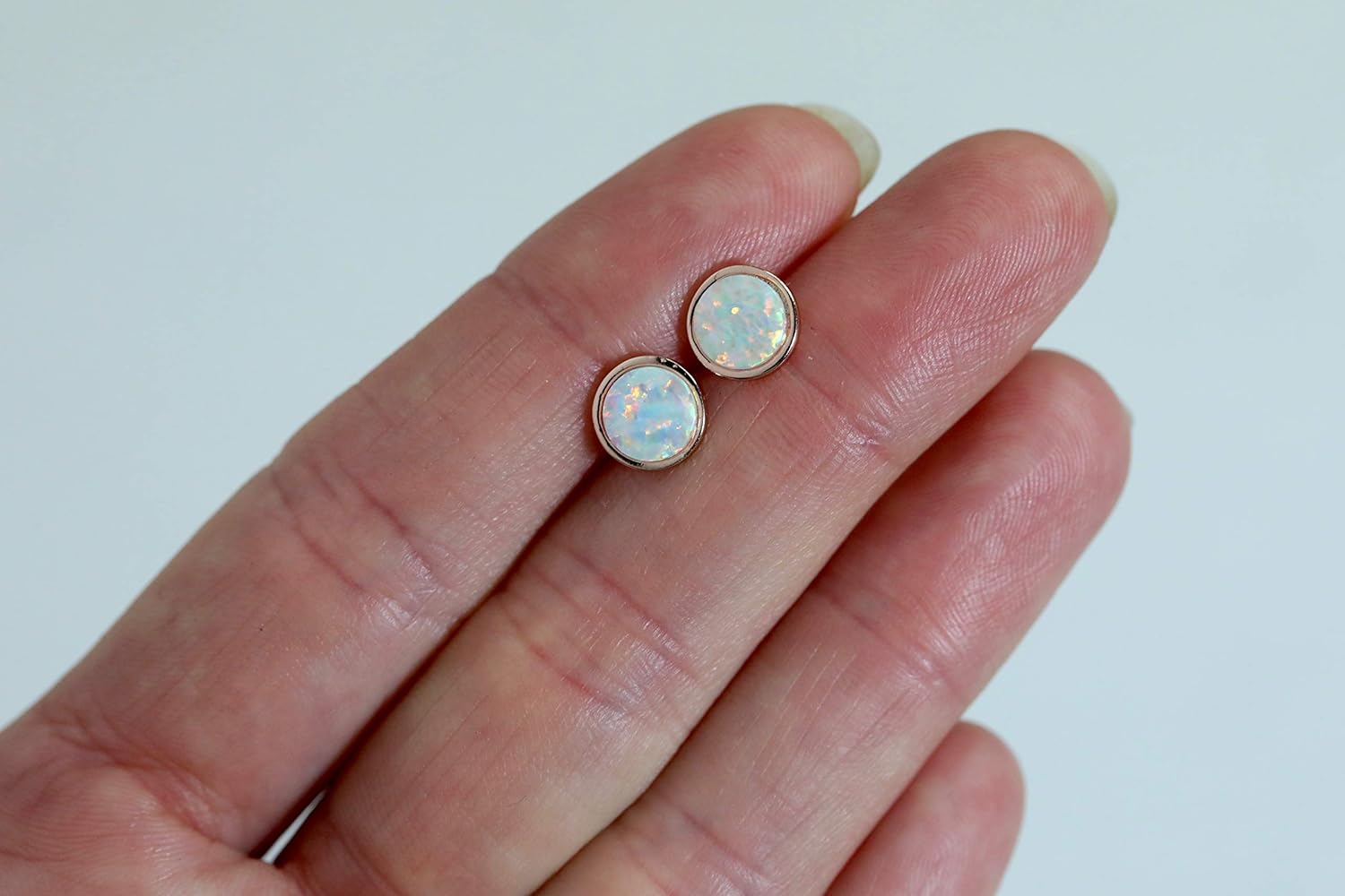 White Opal Stud Earring- 7mm-14k ROSE Gold Sterling Silver- Mothers Day- Graduation- Teacher Gift Idea - Image 4