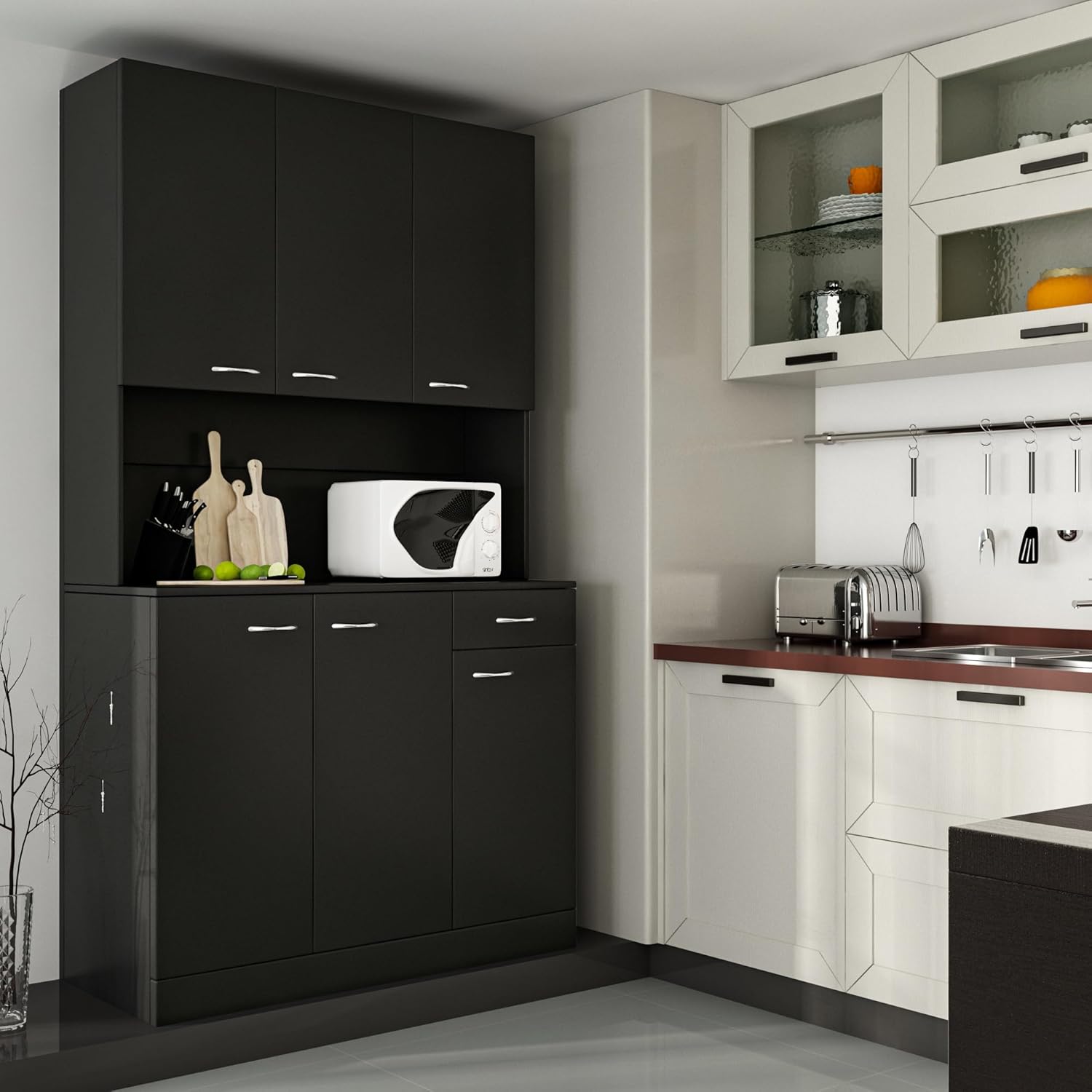 Amazon.com: Boloni Kitchen Pantry Cabinets with 6 Doors and 3 ...