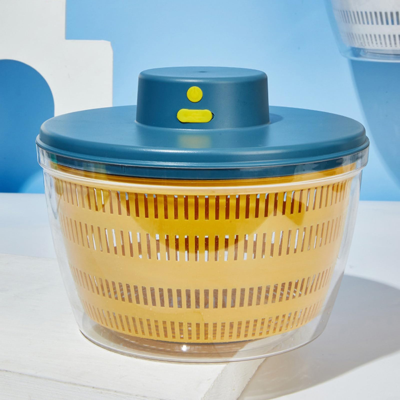 Wakects Ensalada Eléctrica Spinner, ABS PP 4L Lavadora Secadora Recargable de Frutas y Verduras con Carga USB, Tazón Desmontable de Doble Capa para Familias de Preparación de Ensaladas de Cocina