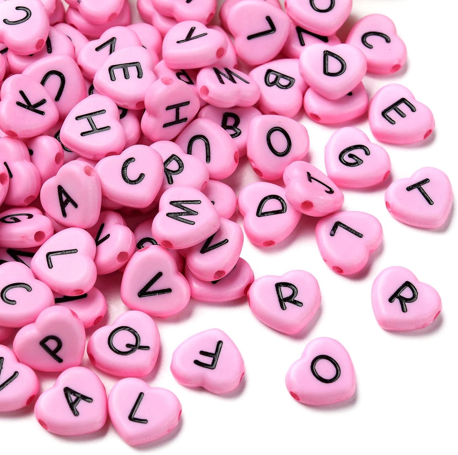 KitBeads 100pcs Acrylic Love Heart Letter Beads Opaque Pink Love Heart Shape Beads Cute Flat Alphabet Beads for Jewelry Making Bracelets Necklace Bulk
