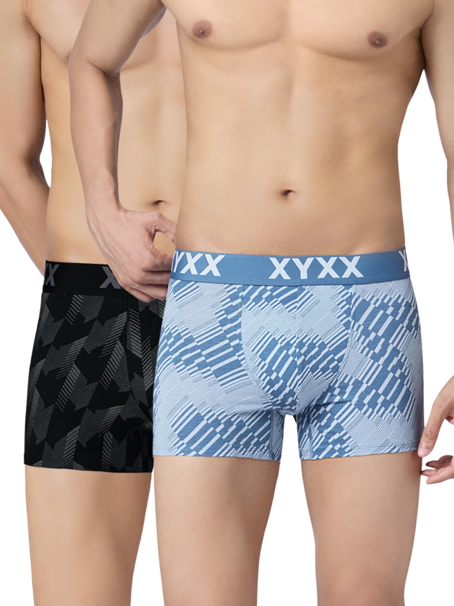 xyxx Men's Matrix Super Combed Cotton Blend Geometric Antimicrobial Trunks with No Marks Waistband (Pack of 2)-picture-11
