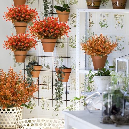 Miniatura 10 de HAPLIA 6 paquetes de flores artificiales, vegetación artificial falsa, resistente a los rayos UV, no se decolora, plantas de plástico sintético para