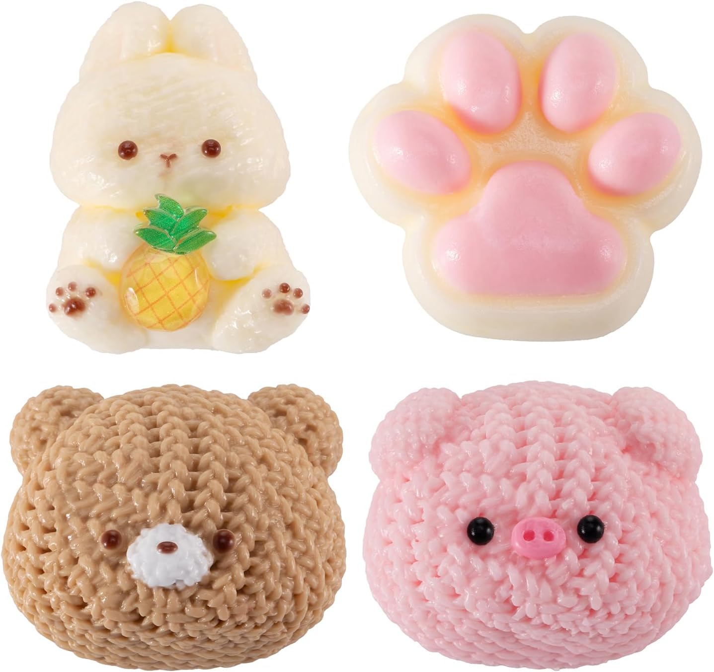 Taba Handmade Squishy - 4 Pcs Toys Kit Silicone Stress Relief Fidget Toys for Kids, Ultra-Soft Squishy Sensory Toys Set, Cute & Collectible Gift for Anxiety Relief and Focus