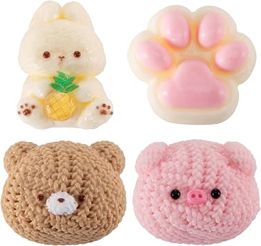 Taba Handmade Squishy - 4 Pcs Toys Kit Silicone Stress Relief Fidget Toys for Kids, Ultra-Soft Squishy Sensory Toys Set, Cute & Collectible Gift for Anxiety Relief and Focus
