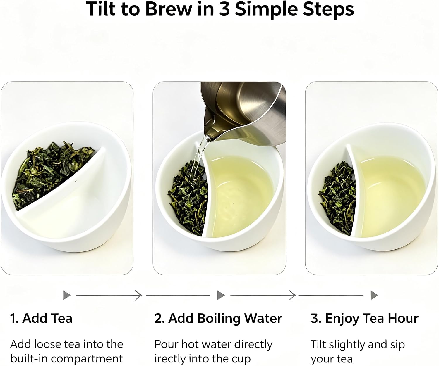 Creative Tilt-to-Brew Smart Teacup, Separate Tea & Water Design Ceramic Integrated Tea Separation tilt Tea Cup, Adjustable Solubility, Easy to Use (black)