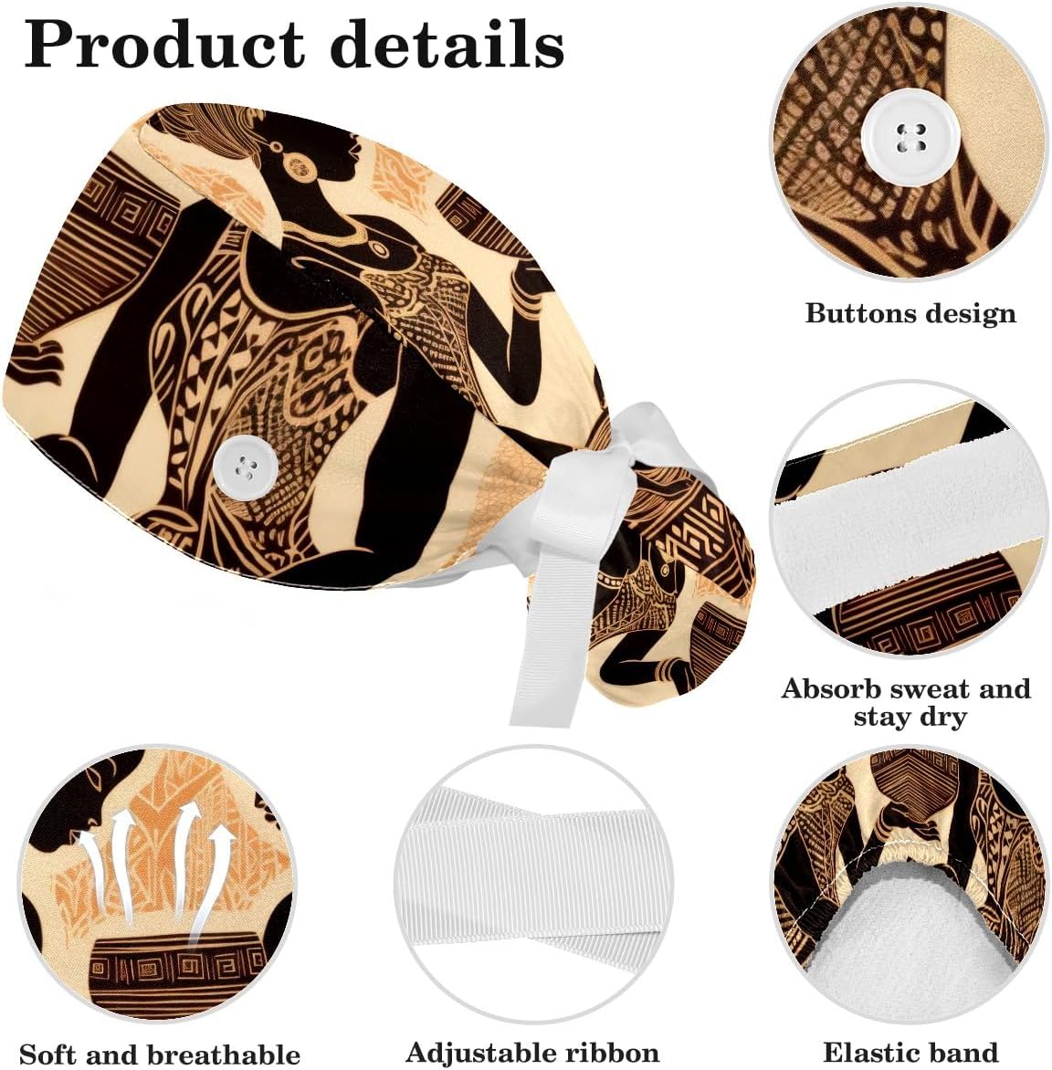 Scrub Caps Women with Button,Adjustable Surgical Caps with Ponytail Pouch,Working Cap with Bow Hair Scrunchy - Image 4