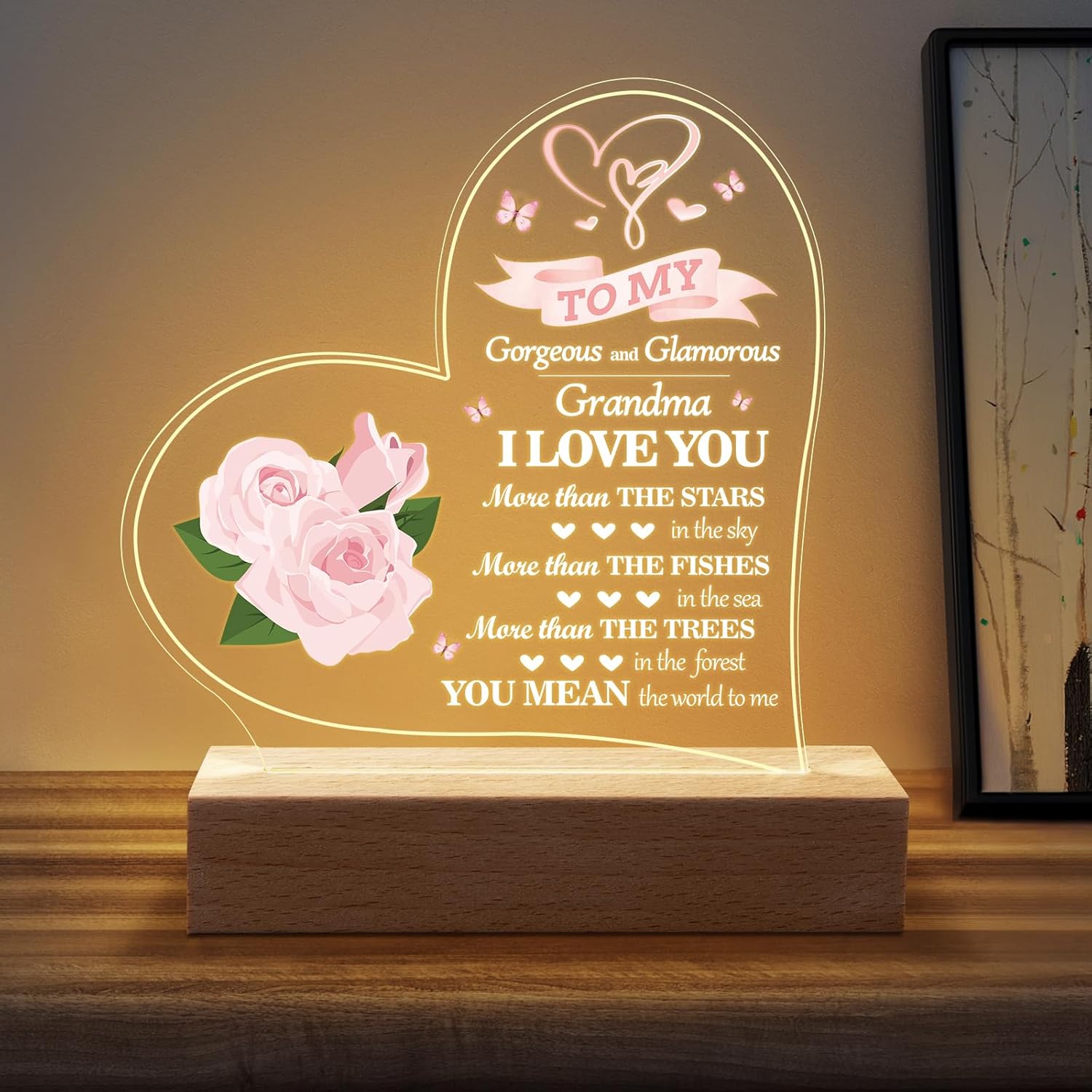 blumuze Acrylic Night Light Gift for Grandma Acrylic Light with