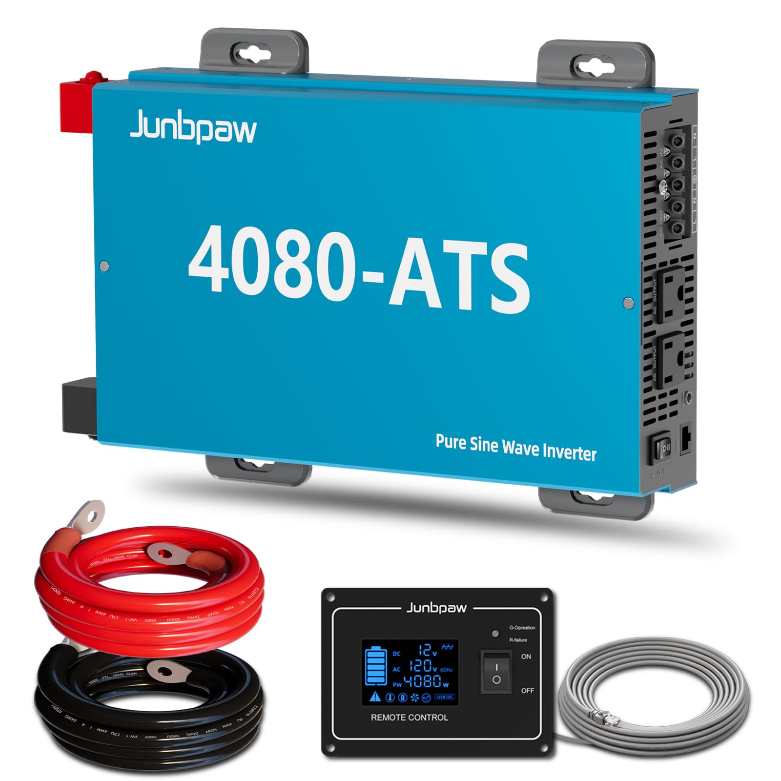 Photo 1 of 4080VA Continuous 12V DC to 120V AC, 7000W Peak, Built-in ATS Transfer Switch, 10W Low Idle Draw, for RV, Truck, Camping, Solar, Home Backup & Off-Grid Systems, Includes Remote LCD Display