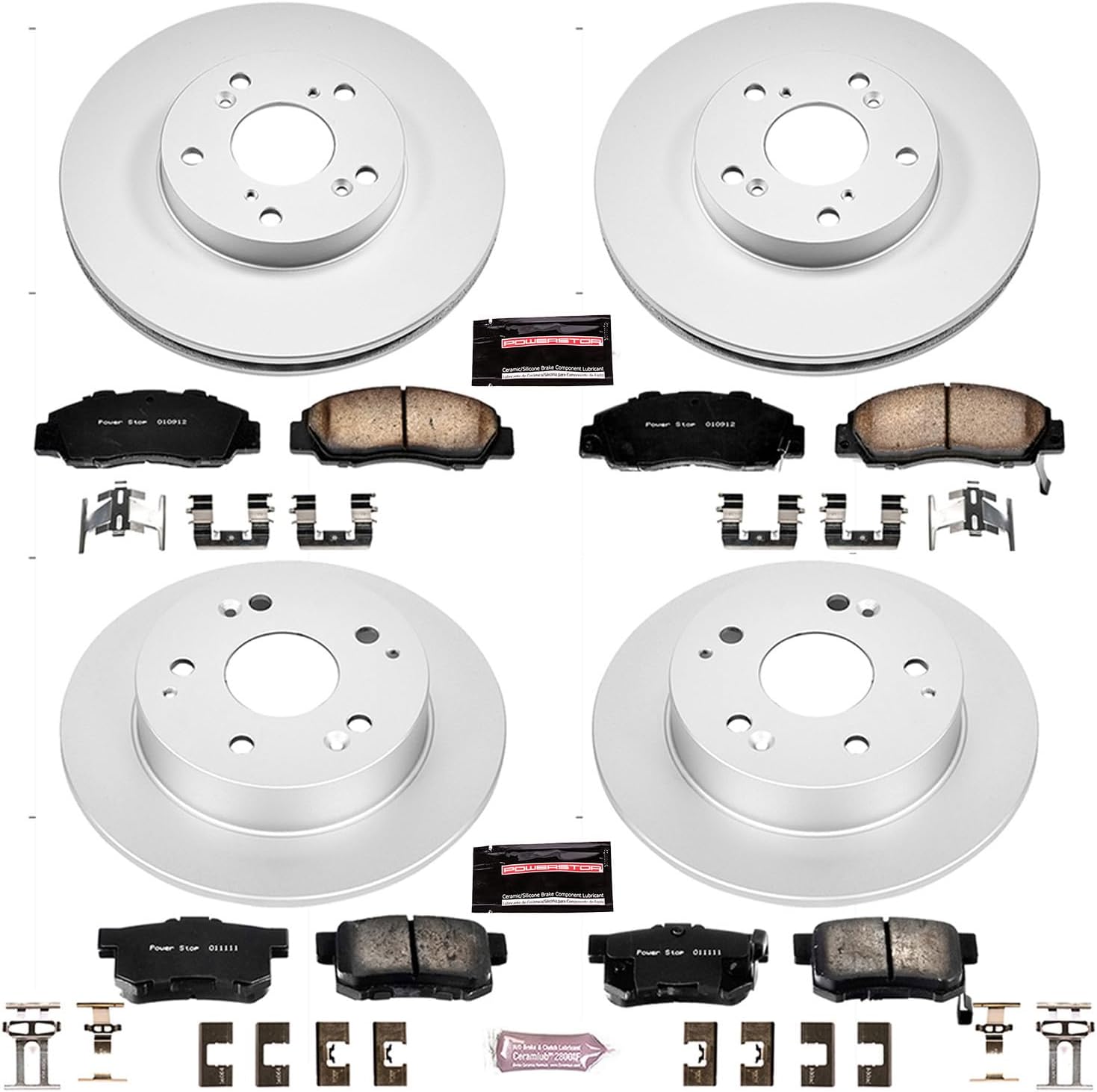 Power Stop CRK1042 Coated Brake Rotor & Ceramic Brake Pads- front & rear For Honda Accord 1998-2002 [Model Specific]