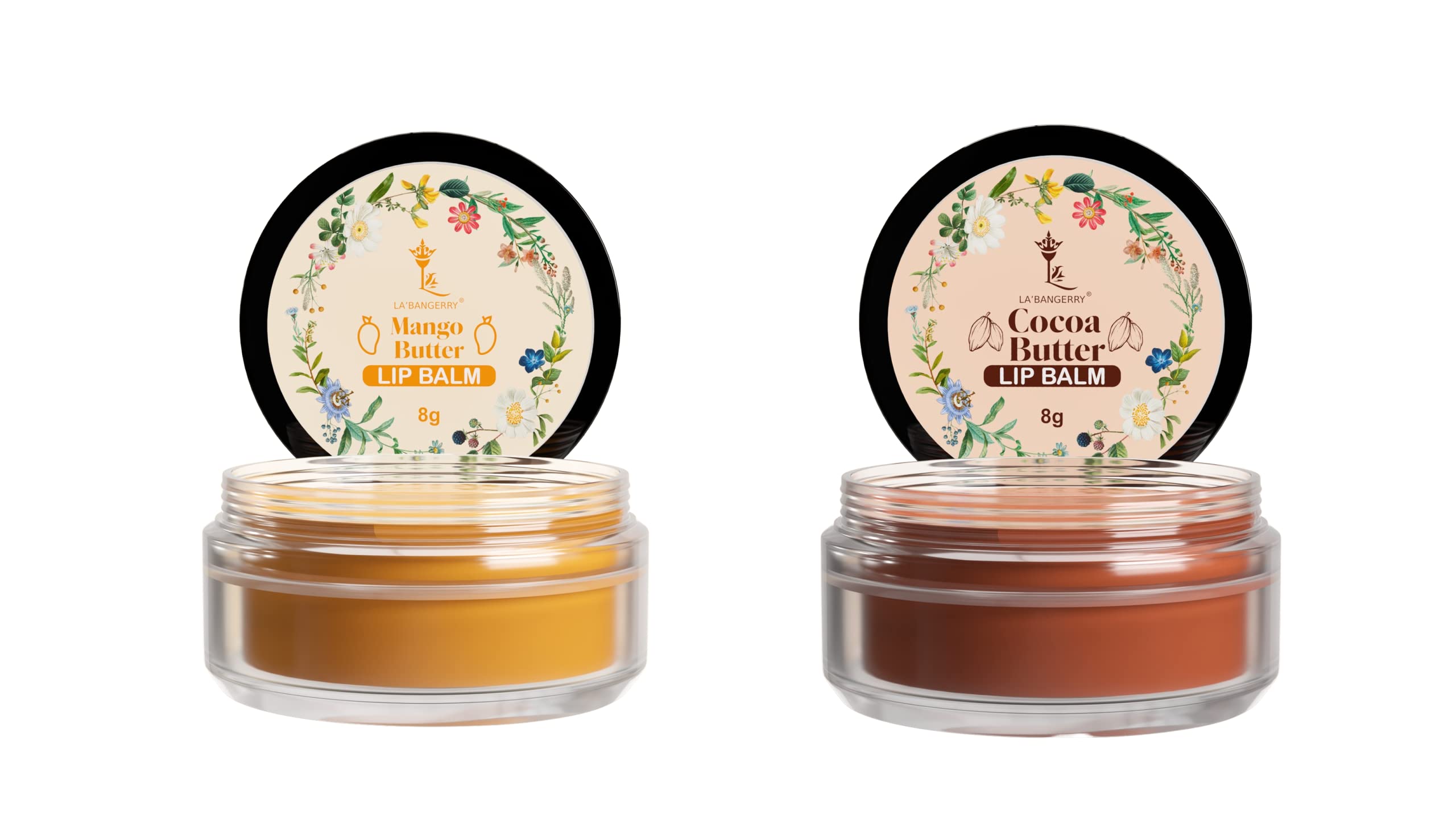 LA'BANGERRY Mango Butter & Cocoa Butter Lip Balm | Lip Balm for Healing Dry & Chapped Lips | Enriched with Almond Oil Lip Care for Men & Women | Natural & Vegan | Moisturise & Lighten Dark Pigmented Lips Each 8 gm (Pack Of 2)