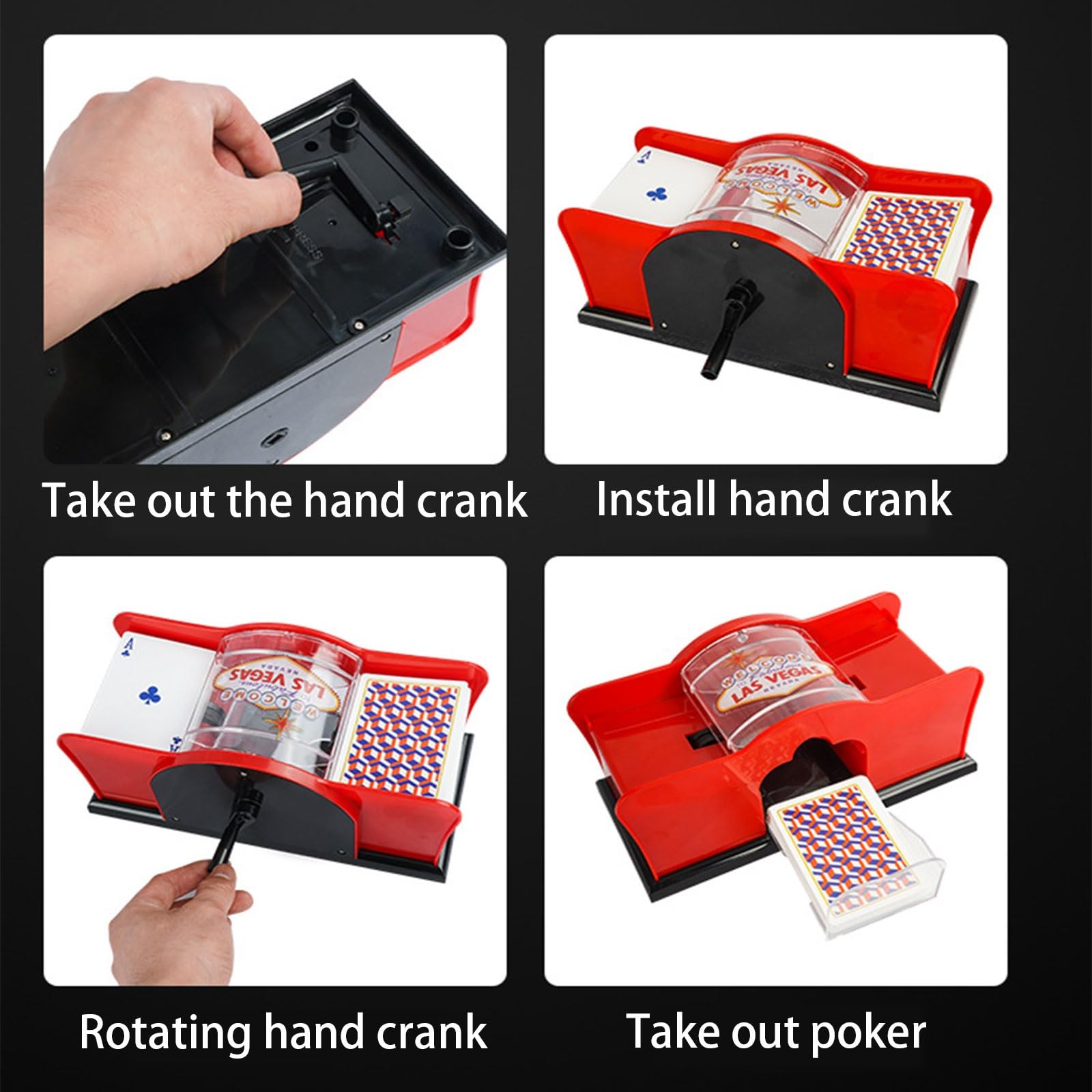 Mélangeur de Cartes Manuel à Manivelle 2 Jeux pour UNO, Texas Hold'em, Blackjack, Tarot, Poker, Fête Familiale - Outil de Jeu de Cartes (Color : Red)