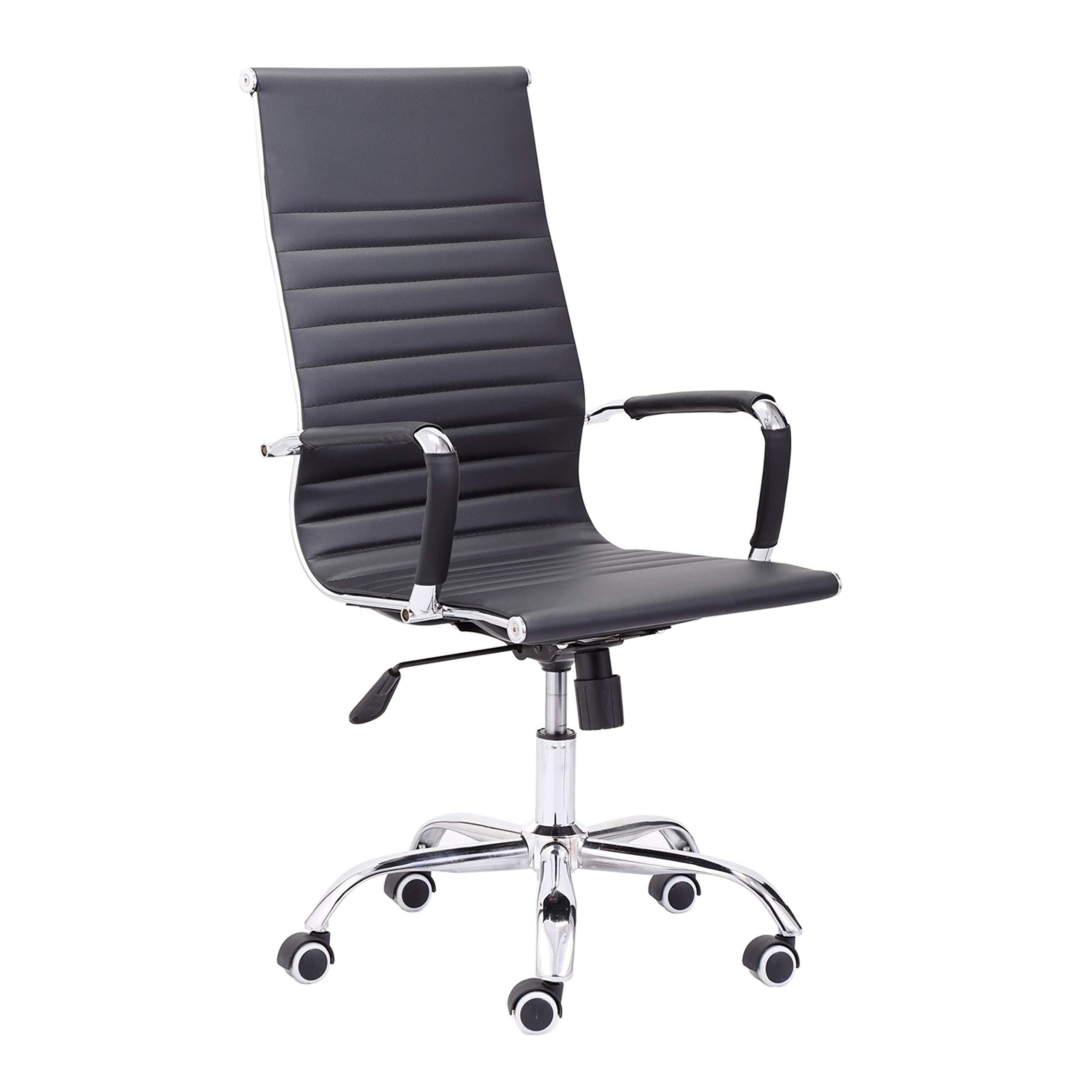 Adec Group Letter, Silla Giratoria de Oficina, Despacho o Estudio, Acabado en Símil Piel Negro, Medidas: 64 cm (Ancho) x 64 cm (Fondo) x 106-​116 cm (Alto)