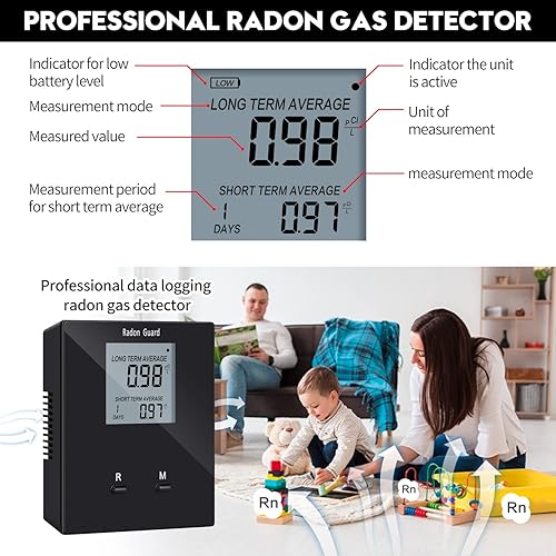 Miniatura 3 de Detector de radón casero, probador de radón portátil, monitor a largo y corto plazo, monitorea tu nivel de radón doméstico, evita que el radón