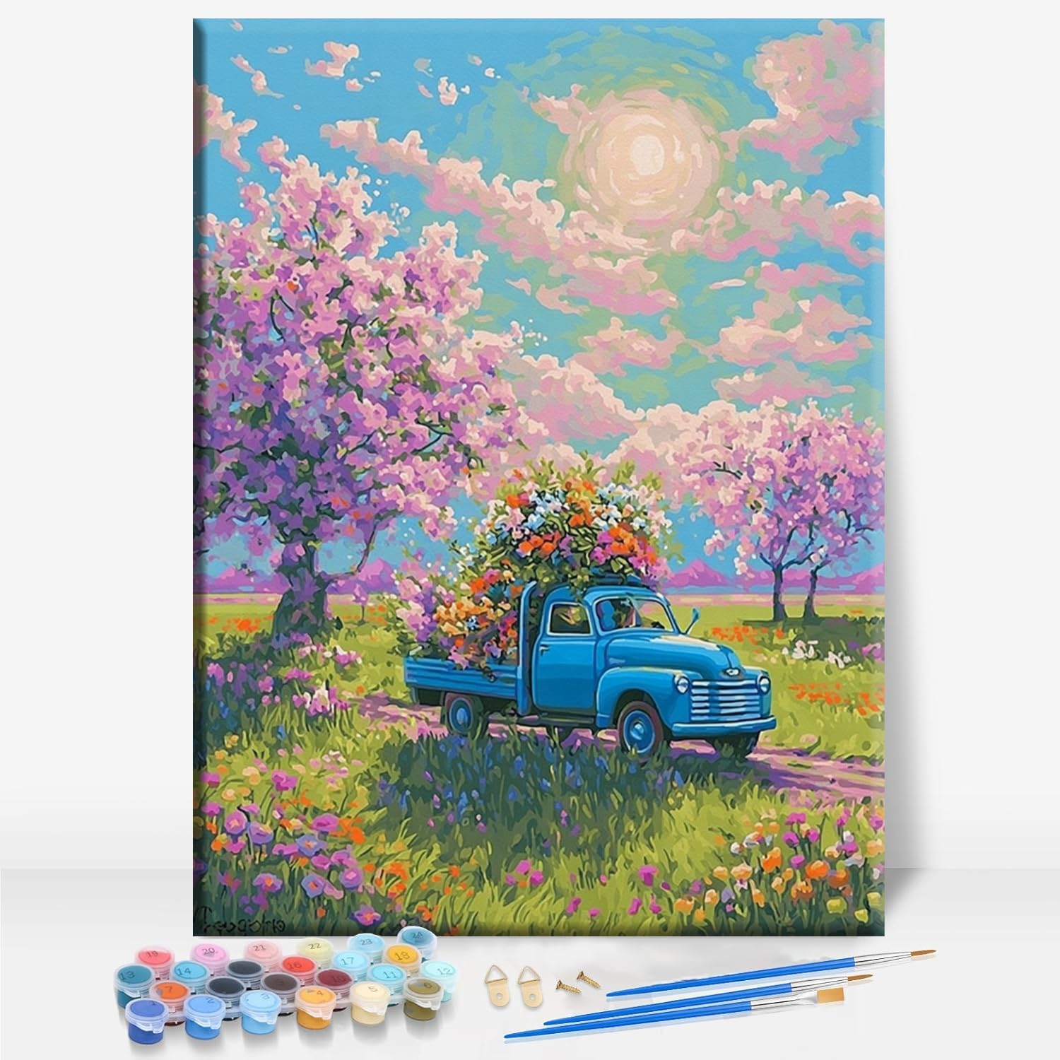 Aeontinity Santorini Sunset Scenery Framed Canvas DIY Paint by Numbers Kit Bar Cafe Cave Home Room Wall Bathroom Porch Patio Decor Gift, 16 x 12 Inch