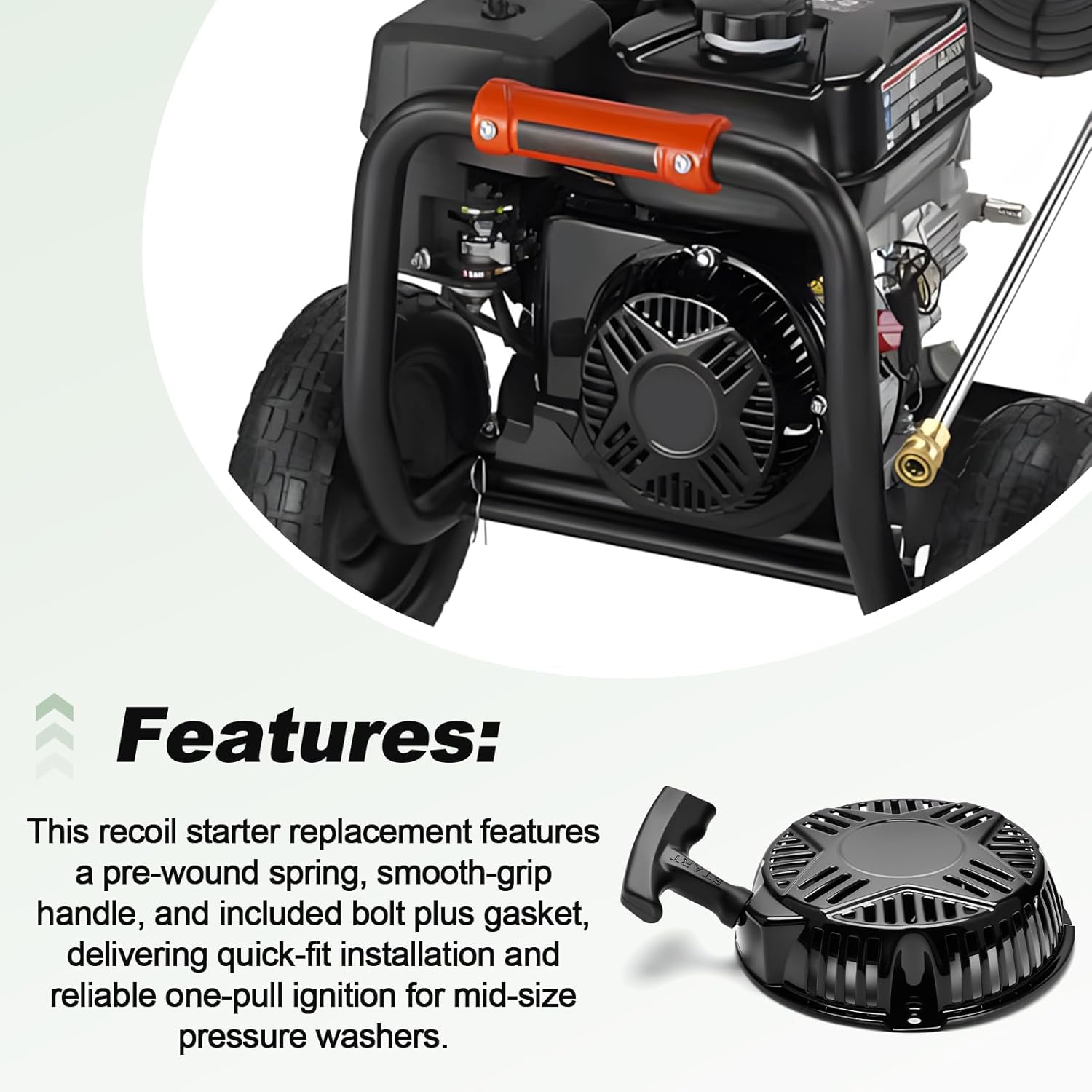 Recoil Starter Assembly with Gasket and Bolt Compatible with Black Max Ryobi Echo Hart Ducar ToolTuff 212cc Engine 2500 2900 3100 3300 3200 3600 PSI Pressure Washer Replace BM803300H