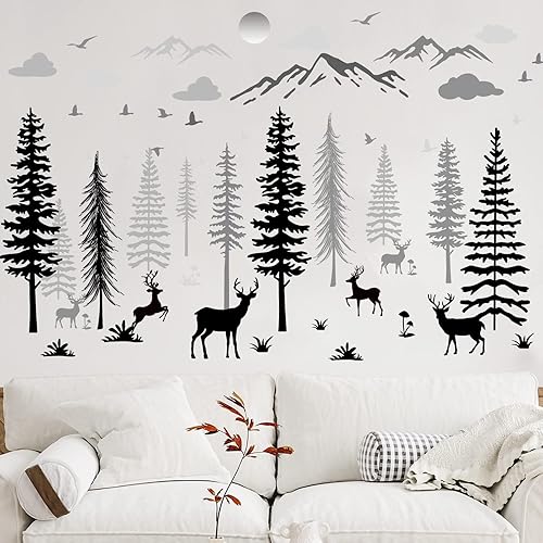 Teling 8 piezas de calcomanías adhesivas de copos de nieve de invierno para pared, calcomanías de árboles del bosque de ensueño para habitación de