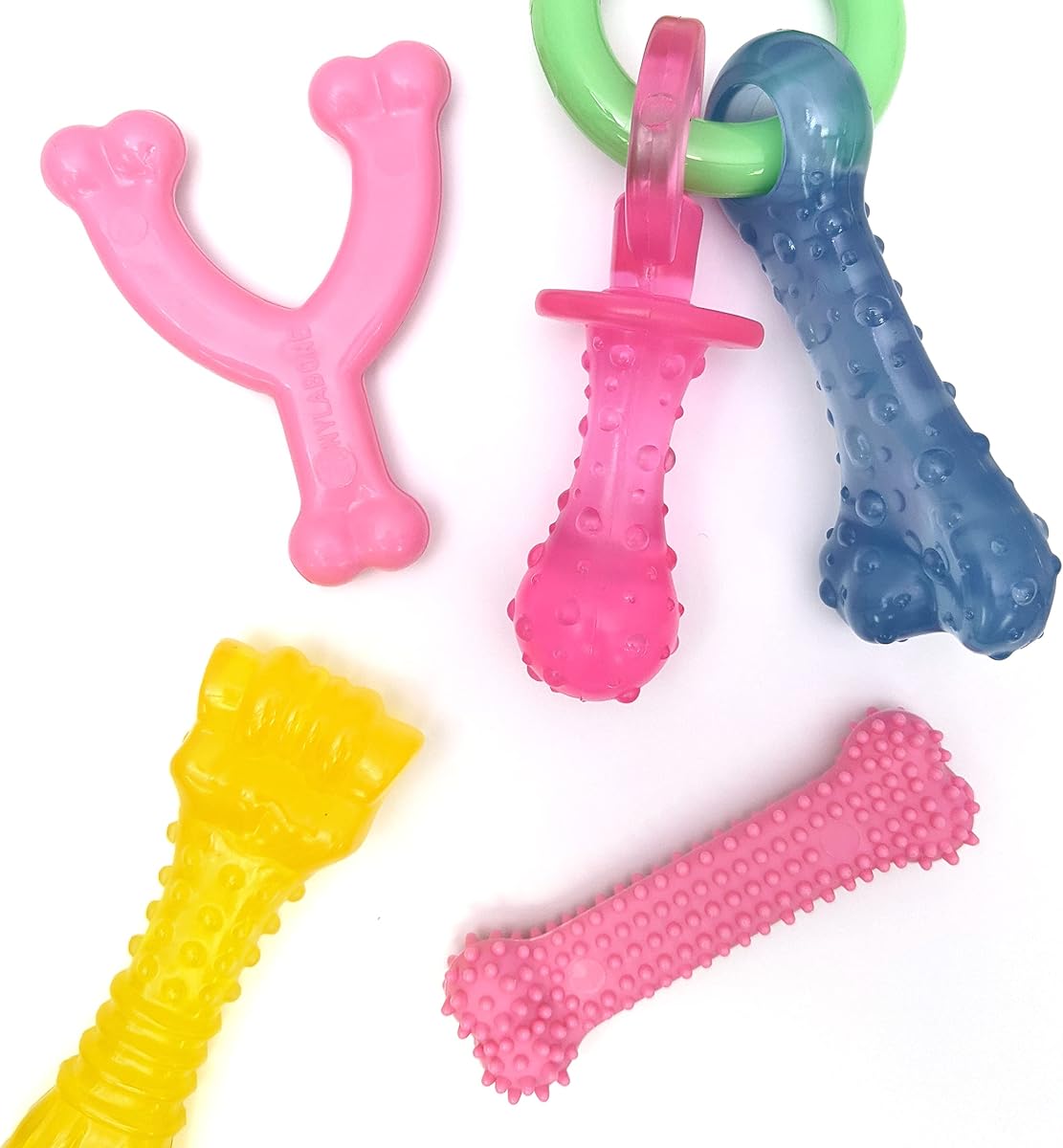 Puppy Chew Dog Toy Bundle, Pink, X-Small, 4 Count | Chicken & bacon flavor, variety of engaging shapes, soothing teething toys for puppies, puppy enrichment, up to 15 lbs
