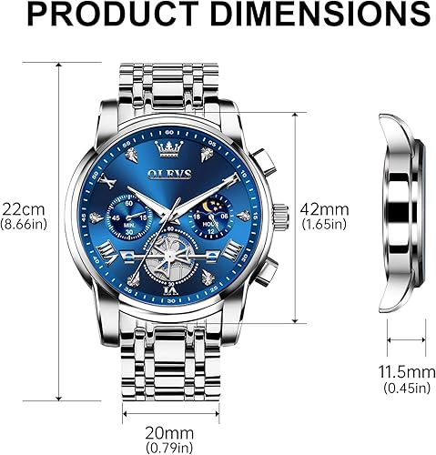 Miniatura 6 de OLEVS Relojes para hombre de plata, reloj de cronógrafo de acero inoxidable para hombre, reloj analógico de cuarzo de cara grande para hombre de