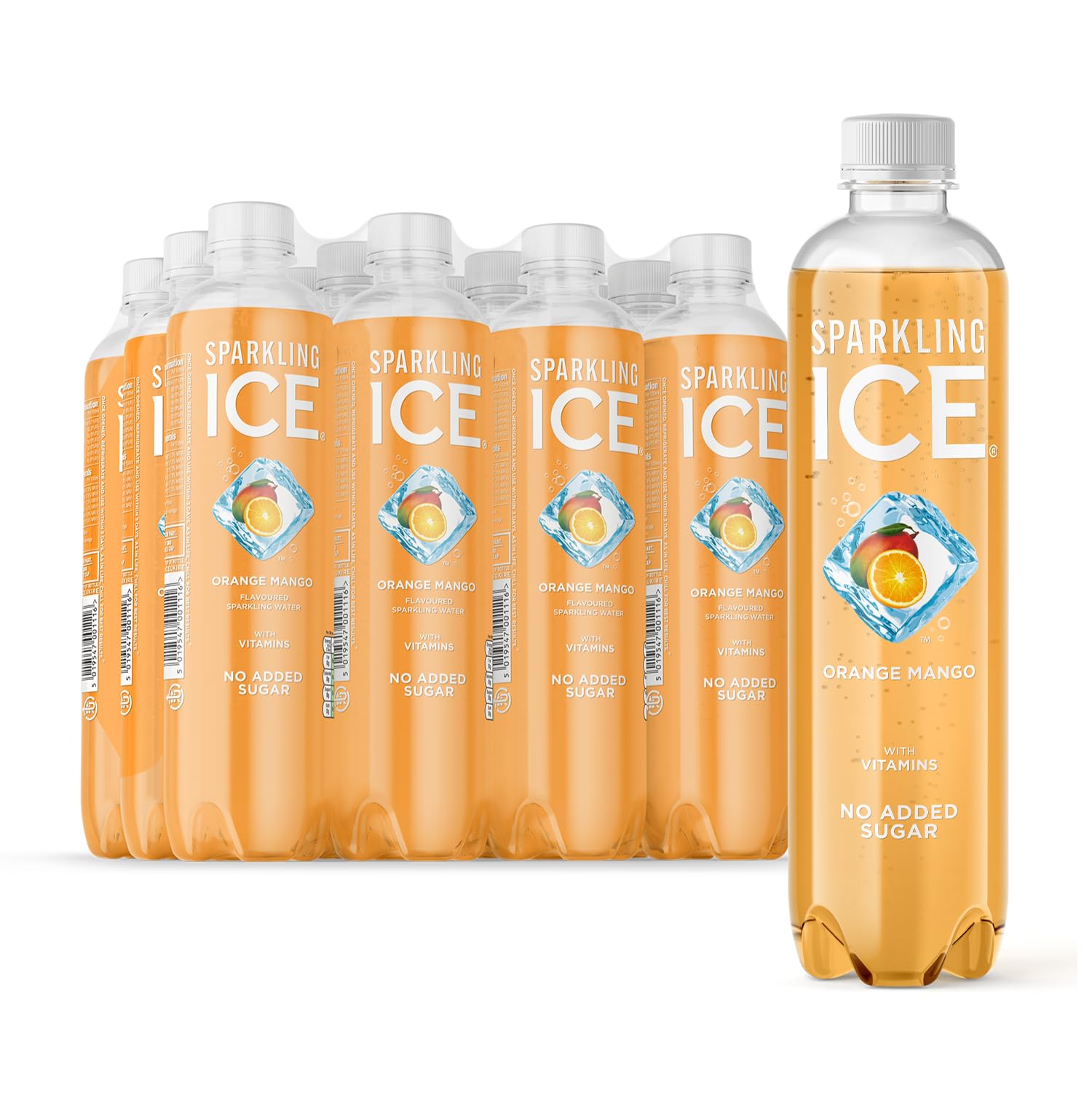 Sparkling Ice, Orange Mango Flavored Sparkling Water - Contains Vitamins- Only 12 calories- No Added Sugar - No Carbs (12 x 500ml Bottles)