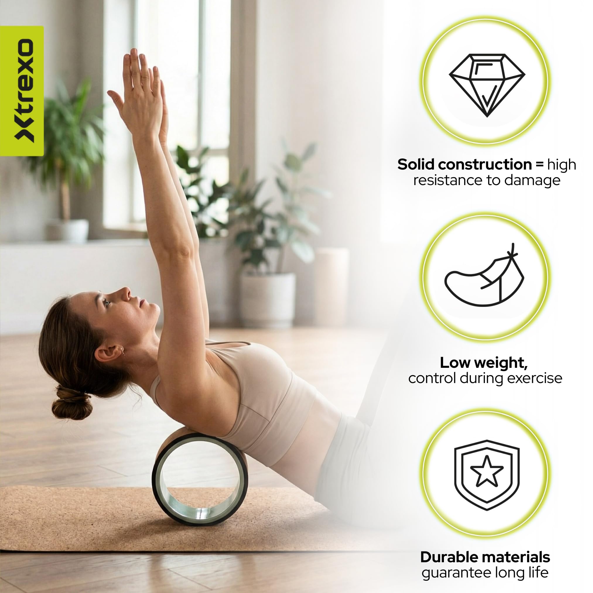 XTREXO FlowWheel 3 en 1 – Lot de roues de yoga Vert olive (grand/moyen/petit) Antidérapantes pour étirement du dos, équilibre et entraînement de cœur, yoga et Pilates