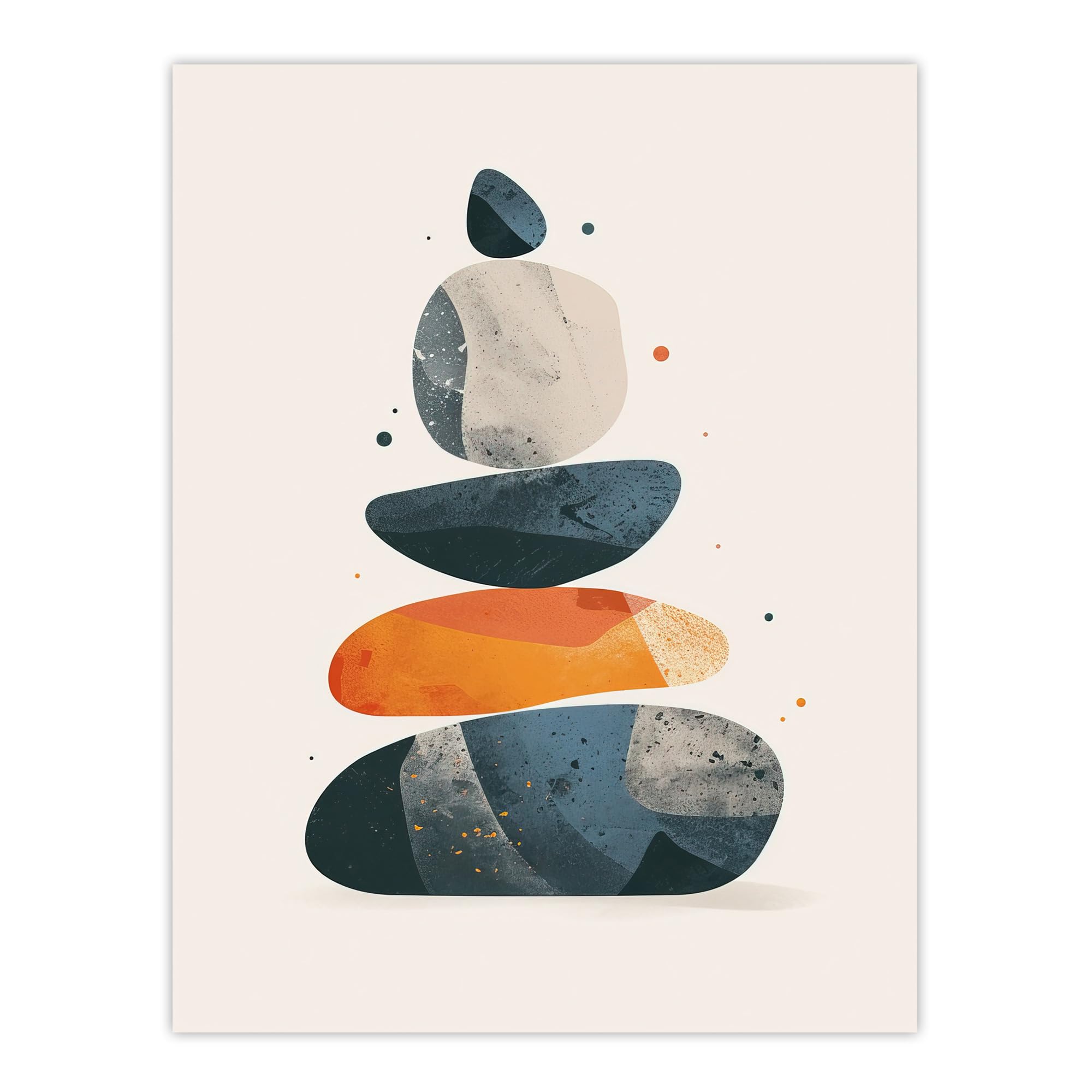 Artery8 Vertical Stacked Rocks Cairn Boho Stylised Design Wall Art Print - Grey - W24 inch x H32 inch