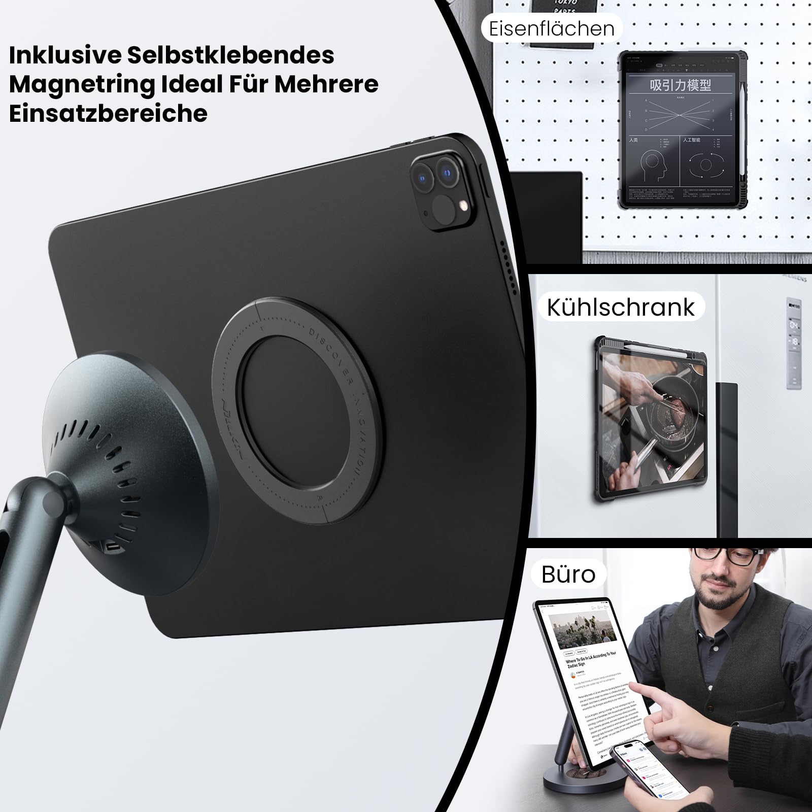 Nillkin Magnetischer Tablet Ständer Für iPad Pro & Air, Aluminium iPad Ständer Inkl. Starkem Magnetring, 360° Drehbare Basis, Verstellbar, Super Stabil, MagSafe Ladestation Für iPhone