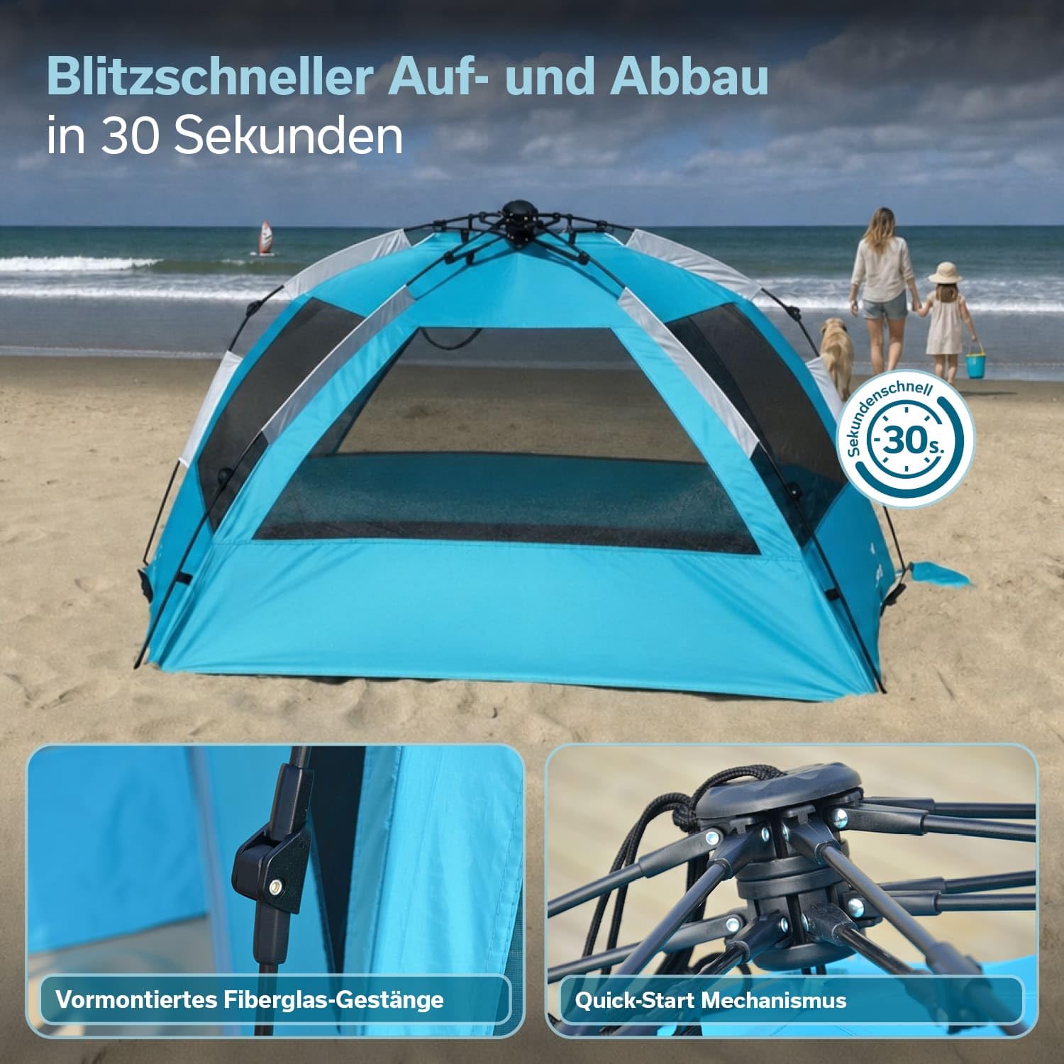 Skandika Strandmuschel Skal Quick-Start Strandzelt UV-Schutz 80+ 360° Mesh-Panoramafenster Windschutz Sonnenschutz Sichtschutz Quick-Up Sandheringe