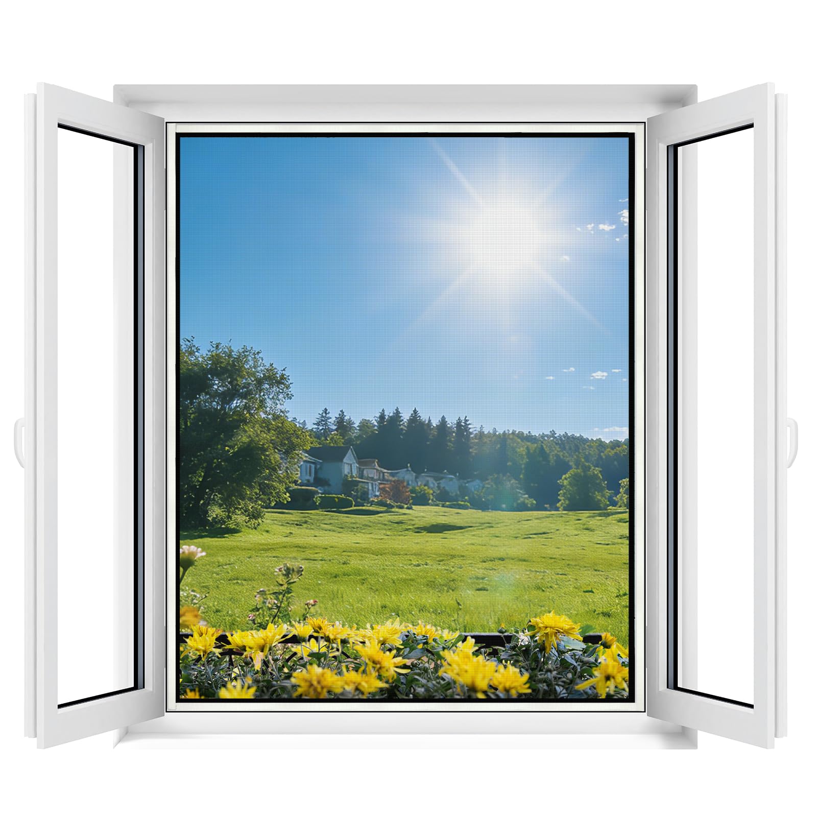 Apalus Fliegengitter Fenster, Zuschneidbar auf Fenstergrößen bis 120x240cm, Insektenschutz mit Starkem Klettband, Kinderleichte Montage, Presshilfe und Zuschneider Inklusive, Schwarz