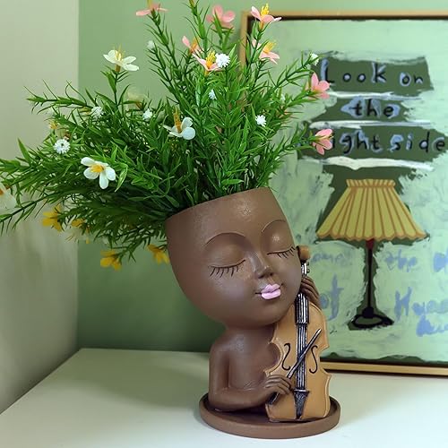 Miniatura 2 de Dolkgy Macetas de cara para plantas de interior y exterior, macetas únicas de cara de mujer, macetas decorativas modernas para mujeres negras con