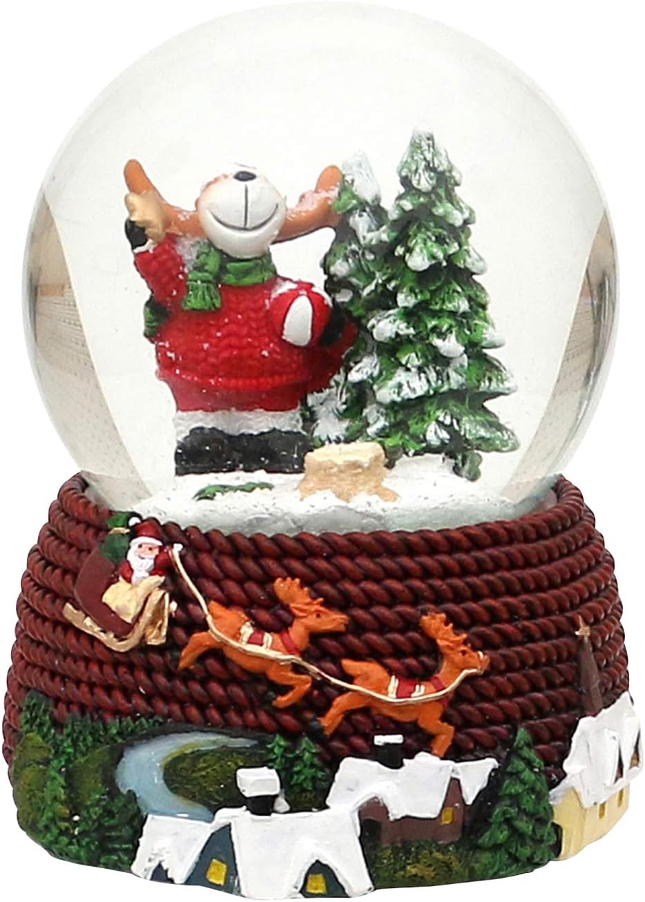 Dekohelden24 Snow Globe with Musical Mechanism, Motif: Elk, Dimensions H/W/Diameter Ball: Approx. 14.5 x 11.5 cm/Diameter 10 cm