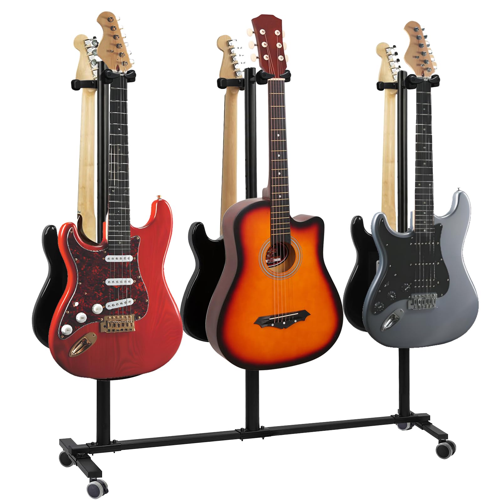 Photo 1 of SKAEHP Multi Guitar Stand, Guitar Rack with Acoustic Holder, Reversible with Safety Support, Suitable for Acoustic Guitar, Electric Guitar, Bass and Banjo (6 Holders)