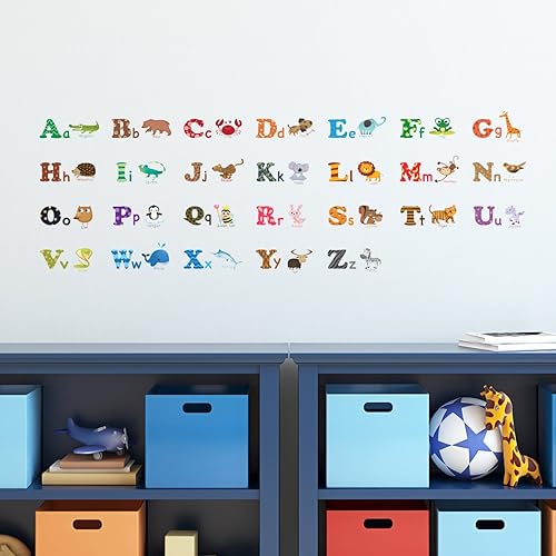 Miniatura 9 de DECOWALL DS-8001 - Calcomanías de pared para niños con alfabeto y animales, calcomanías de pared extraíbles para niños, guardería, dormitorio, sala