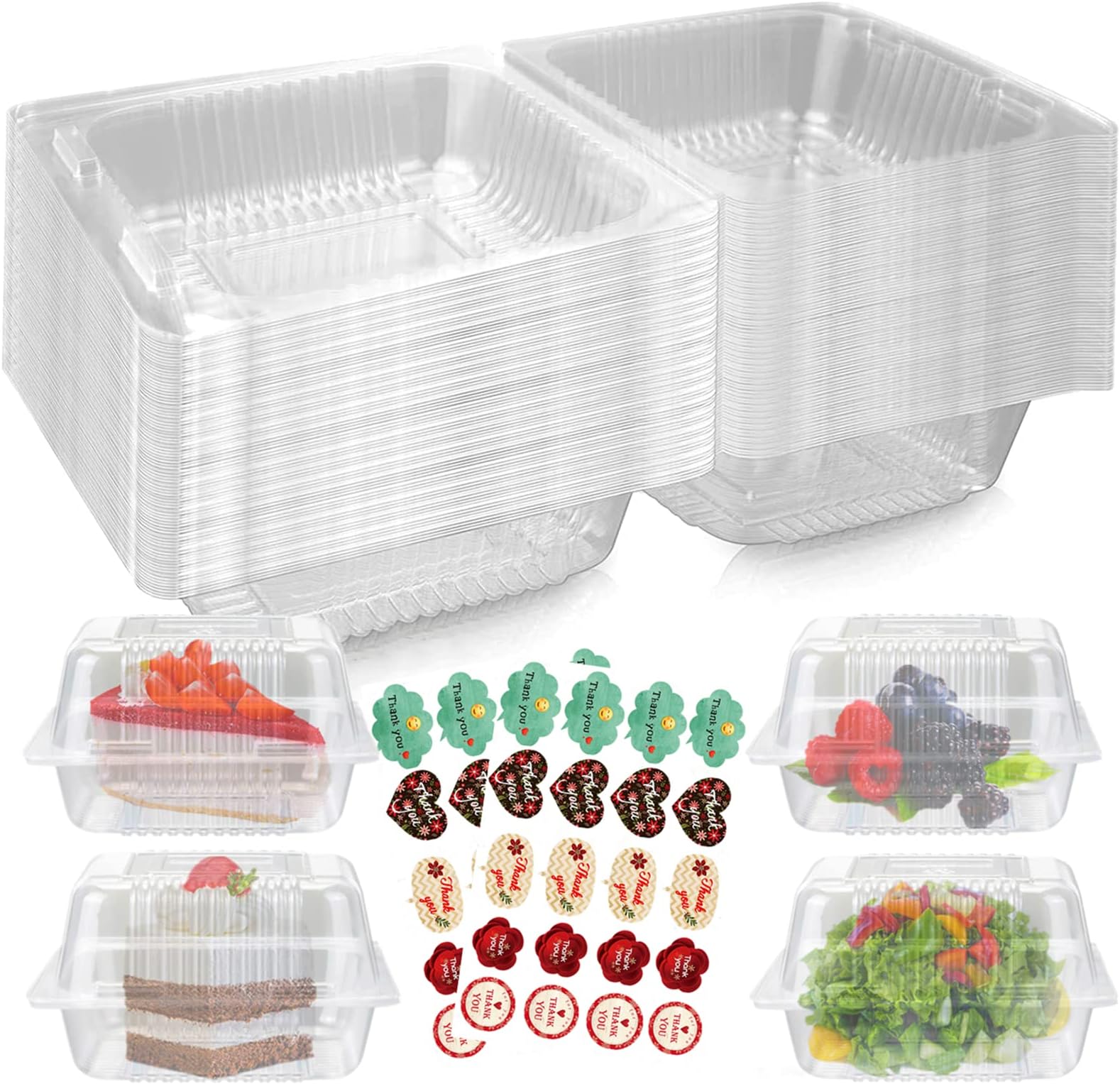 50PCS Boxes Individual for Cake Slice Portions, 5.5 Inch Clear Boxes for Food, Use for Large Muffin, Salad, Cheese, Suitable for Home Baking, Party, Cake Shop