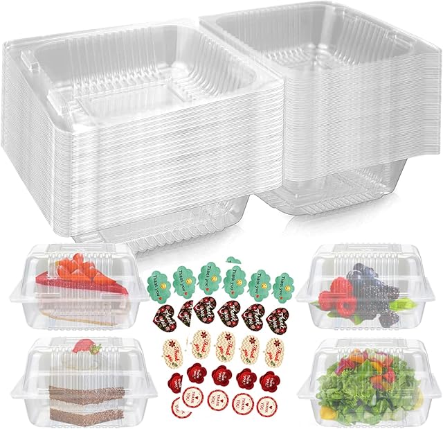 Surflyee 50PCS Cake Slice Boxes Individual, Cake Boxes for Cake Portions, 5.5 Inch Clear Boxes for Food, Use for Large Muffin, Salad, Cheese, Suitable for Home Baking, Party, Cake Shop
